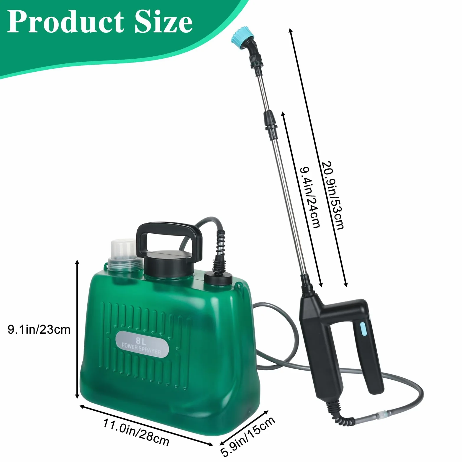 Pulvérisateur électrique 8 litres Pulvérisateur de jardin sans fil avec buses réglables USB rechargeable pour jardin
