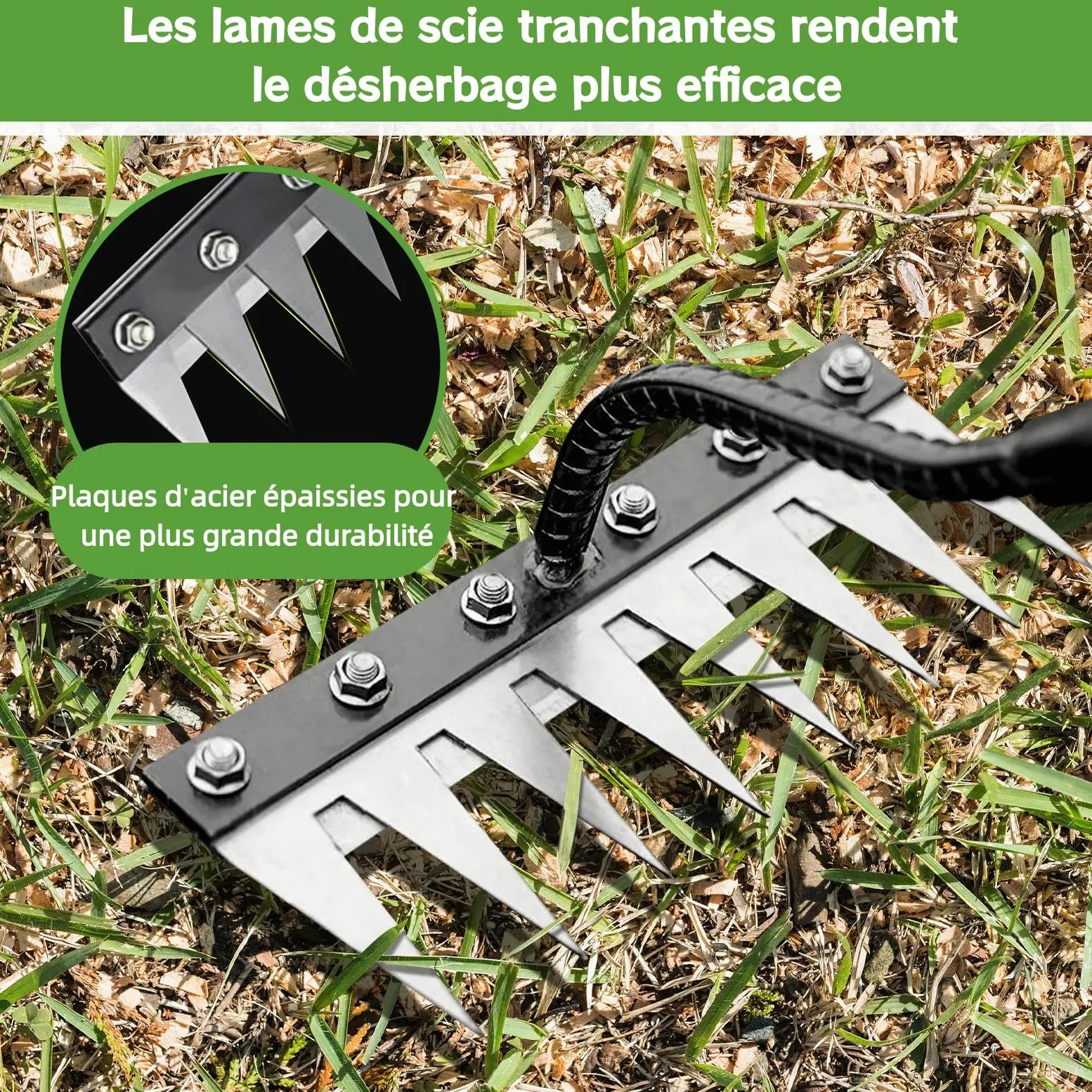 Râteau de Désherbage de Jardin en Acier Allié, Outillage Manuel de Jardin, Râteau de Désherbage avec Poignée Ergonomique pour Terre et Pelouse, 8 Dents