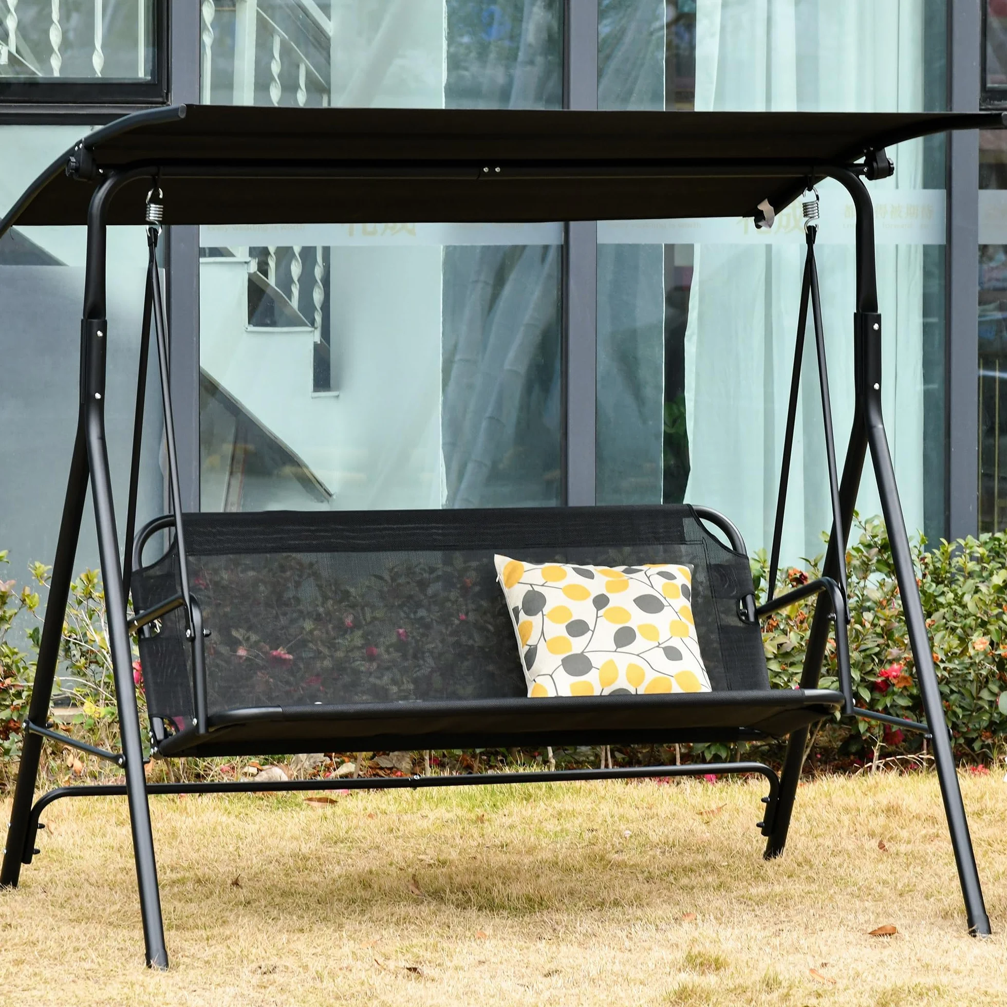 Outsunny Balancelle de Jardin 2 Places, Toit Inclinaison réglable, Structure Acier, 172x110x155 cm, Noir
