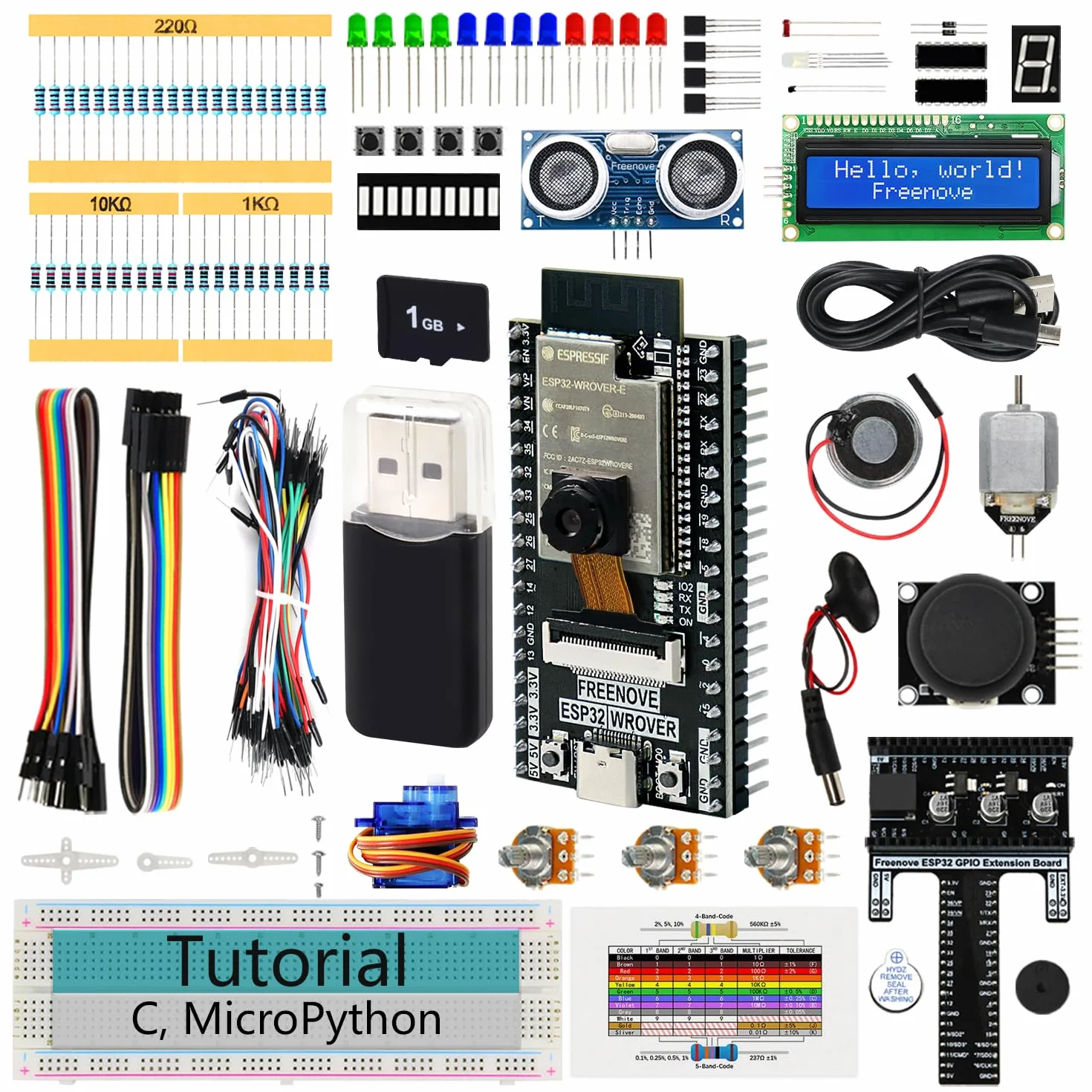 Freenove ESP32 Kit Dev CAM Board Super Starter Kit, Microcontrôleur Double Noyau 32 Bits 240 MHz, Caméra WiFi BT, Tutorial 522 Pages, Python C, 78 Projets