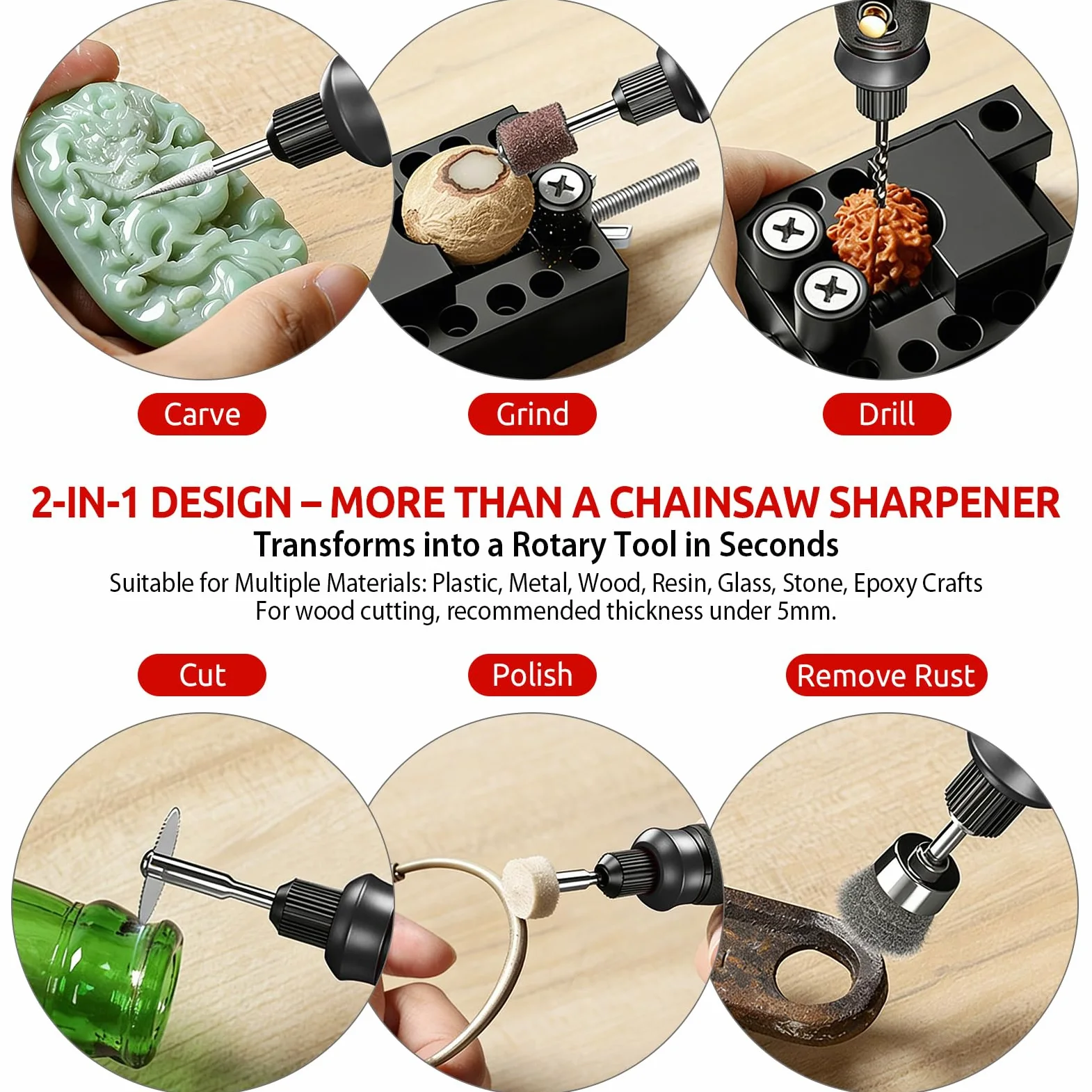 Affûteur de Chaîne de Tronçonneuse Électrique Sans Fil, Aiguiseur | avec 9 Têtes de Meulage, Brosse en Alliage & Guide d’Angle Réglable 25°/30°/35°, USB, pour Tronçonneuses