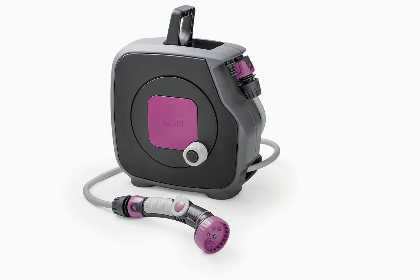 G.F. SRL, Aquabag Style, Mini dévidoir Compact pour Tuyau d'arrosage, avec 11,5 M de Tuyau, en kit prêt à l'emploi, pour l'arrosage des Plantes, des balcons et des Jardins, Couleur Fuchsia