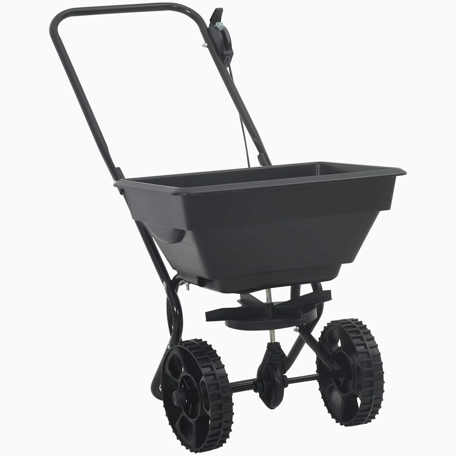 Épandeur Noir 82 x 46 x 75 cm PVC et Acier pour Jardinage extérieur, Distribution régulière de semences, Engrais, fertilisants, pelouse, terreau, Pratique et Robuste