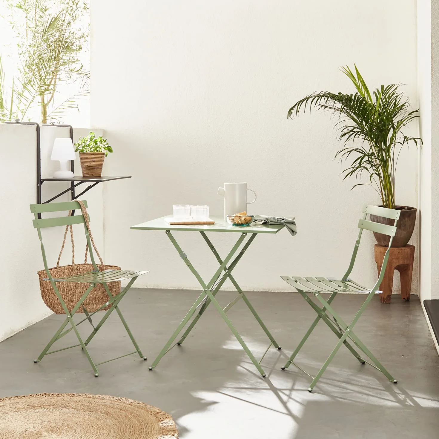 Sweeek Table de Jardin Bistrot Pliante Métal Acier Vert de Gris 70 x 70cm