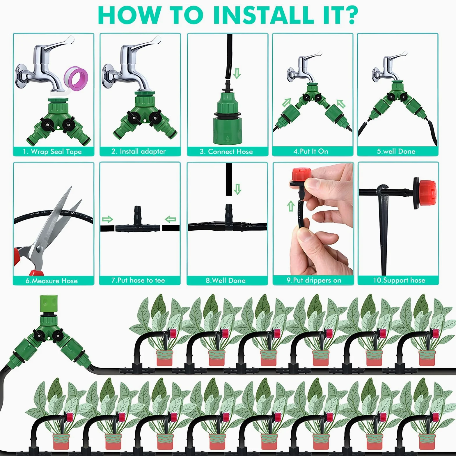Nikou Kit d'irrigation de jardin 315 pièces, kit d'irrigation de jardin, 60 m + 15 m, tuyau d'arrosage automatique par goutte, système de refroidissement pour paysage, plantes, serre