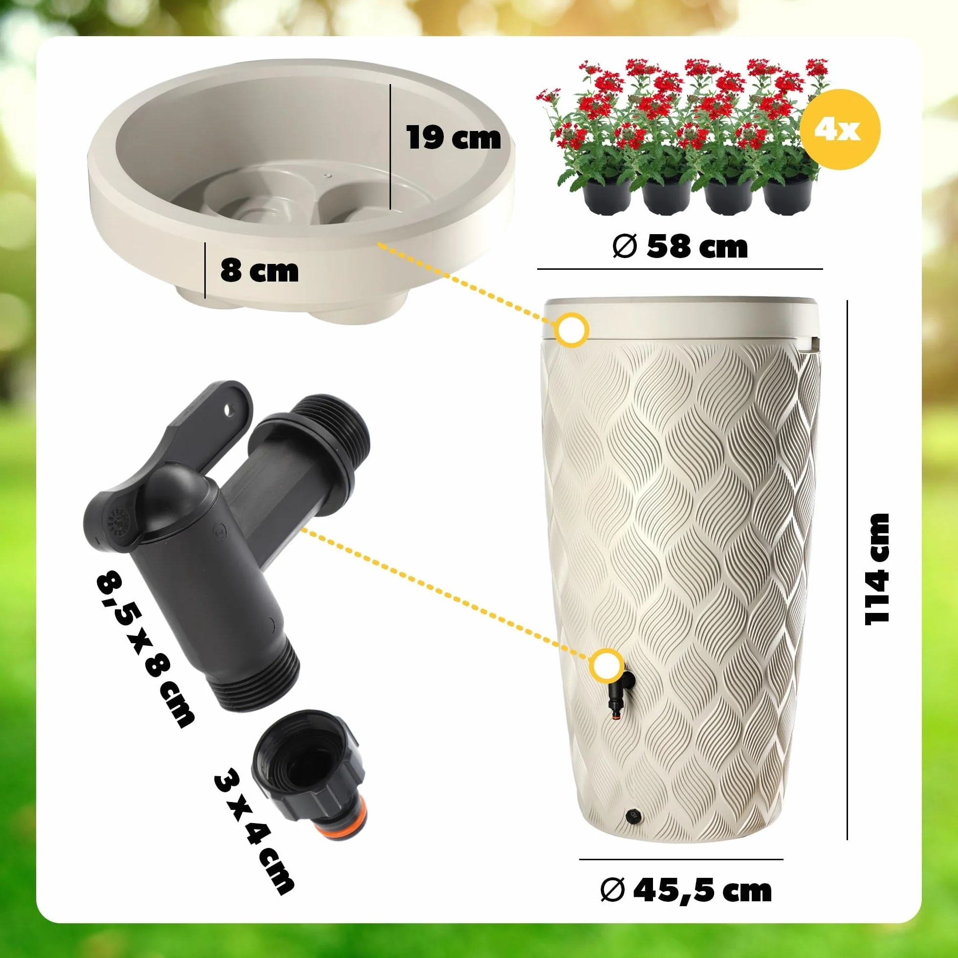 KADAX Récupérateur d'eau de Pluie 240 l Réservoir avec Robinet Résistant au Gel Crème