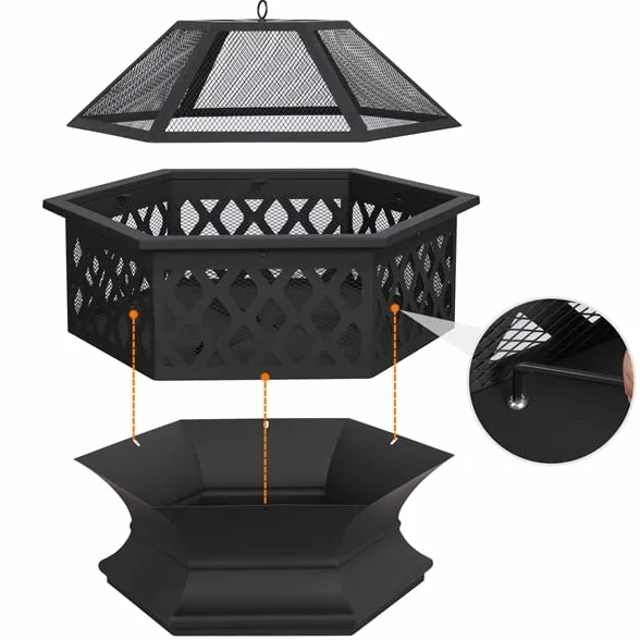 Yaheetech Brasero Exterieur Hexagonal 61 cm L x 62 cm H Foyer Poêle Chauffage à Charbon de Bois pour Jardin Terrasse