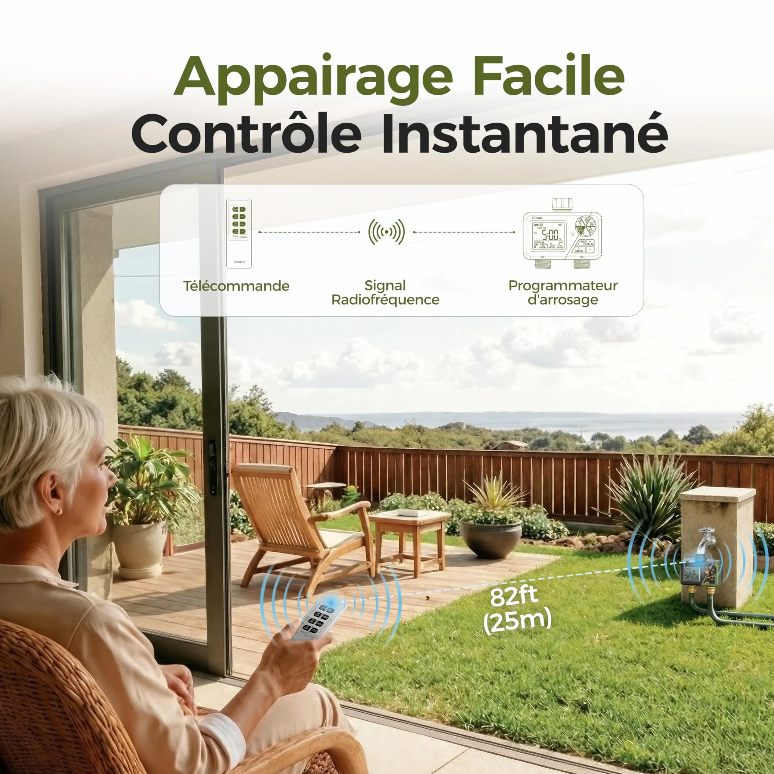 Diivoo RF Télécommande Programmateur Arrosage 2 Voies IP66 Grand Écran LCD