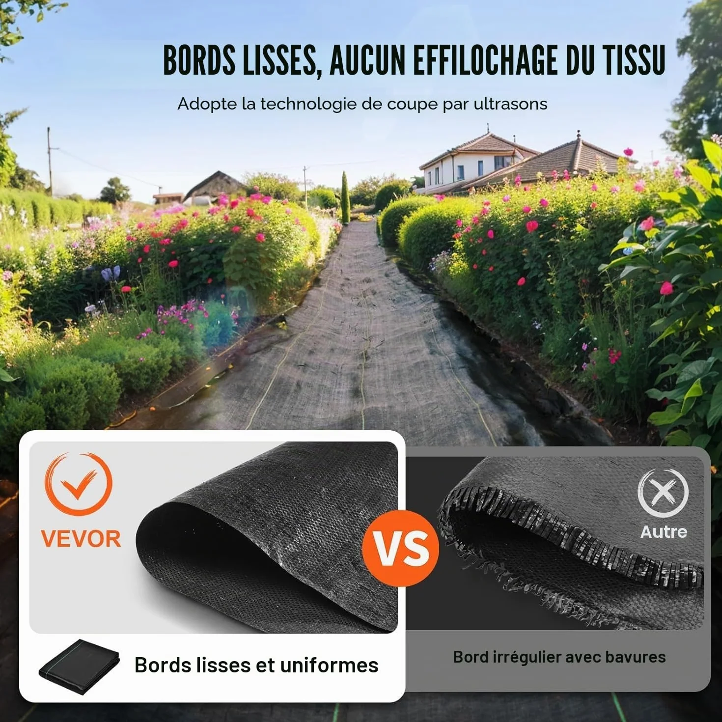 VEVOR Toile de Paillage 1,2x30,5 m 36,6 ㎡ Anti-Mauvaises Herbes Géotextile Jardin PP Haute Perméabilité 5,8 oz