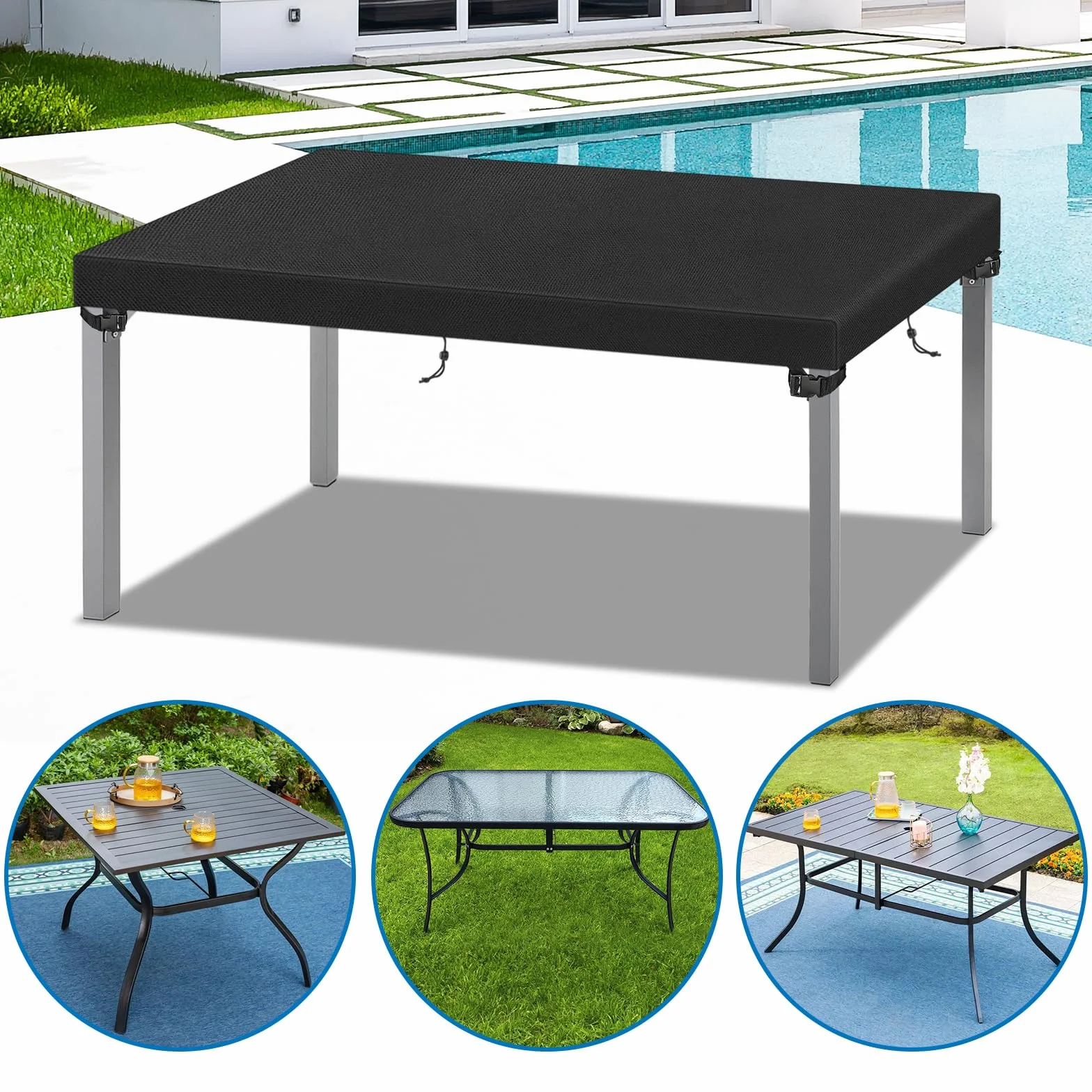 Housse de Protection pour Table de Jardin Noir 200x100x15cm Tissu Oxford 520D