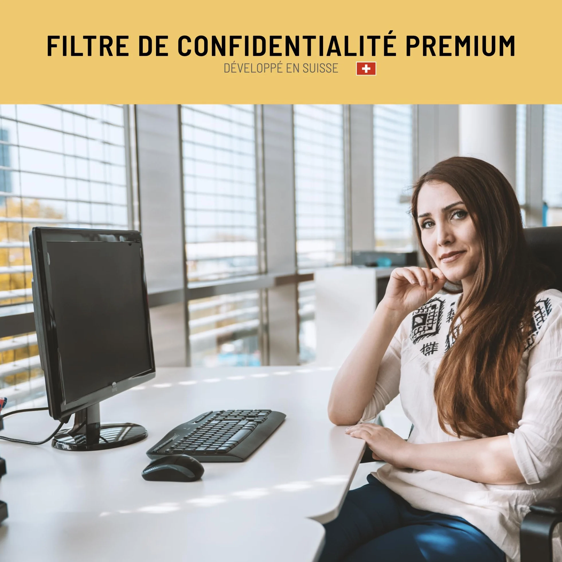 VistaProtect Filtre de Confidentialité Anti-Lumière Bleu 2-en-1 pour Écran Ordinateur Moniteur 21.5 Pouces