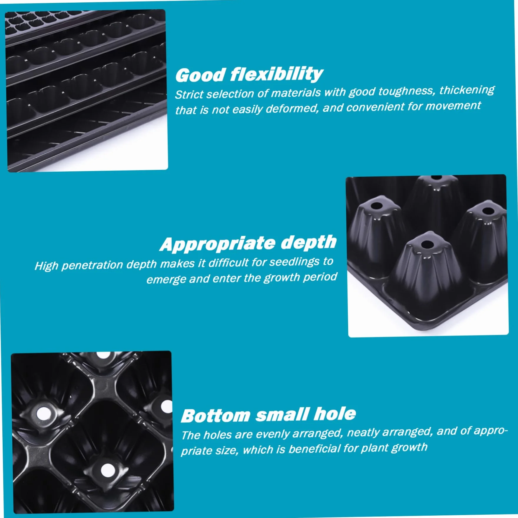 Plateaux de semis 200 cellules 53 x 28 x 3.6 cm Noir Réutilisables