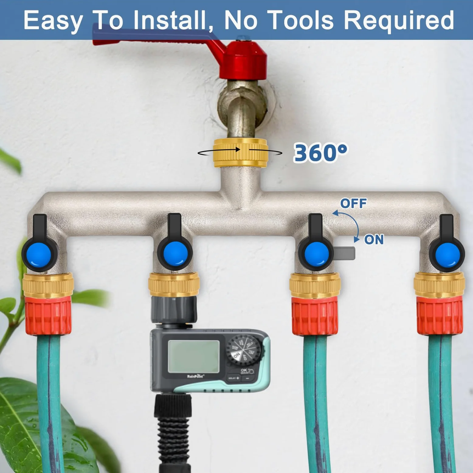Distributeur d'eau 4 voies en laiton pour 4 appareils/tuyaux d'arrosage, 4 adaptateurs 3/4" 1/2" avec robinet à boisseau sphérique pour régler et fermer le débit d'eau