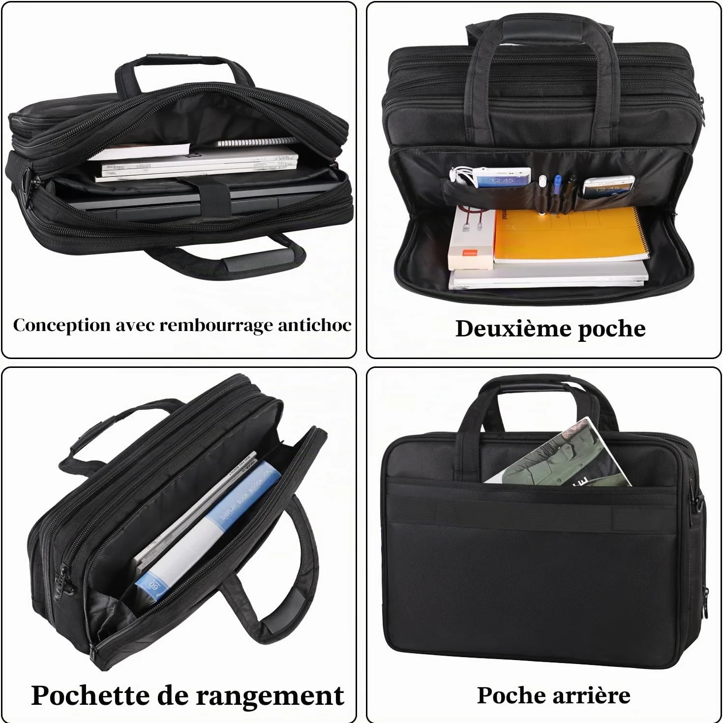 Mancro Sacoche Ordinateur Portable 17 Pouces, Mallette d'Affaires étanche Multifonctionnelle Noir