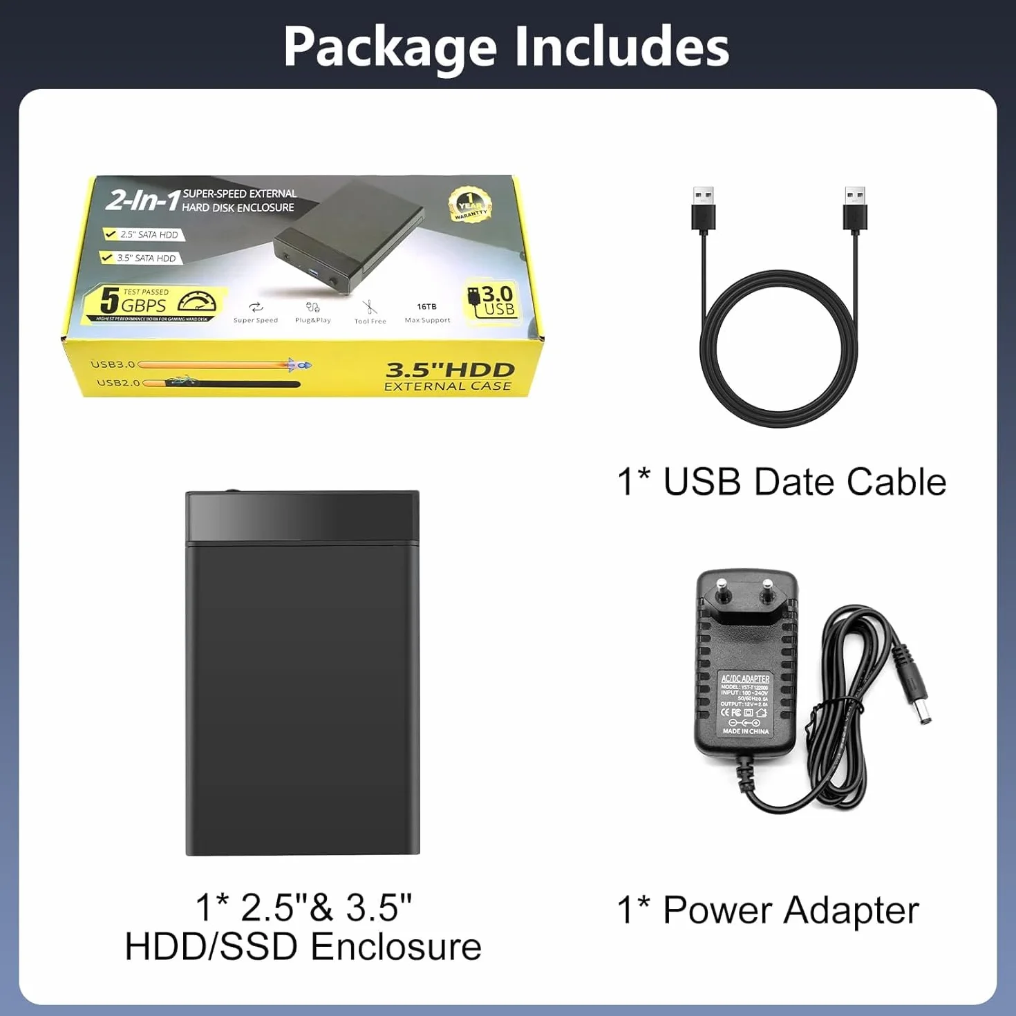 Boîtier de Disque Dur Externe USB 3.0 SATA 3.5" 2.5" 5 Gbps UASP 16 To