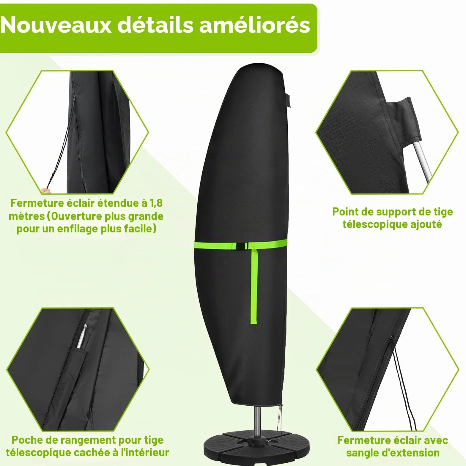 GEMITTO Housse de Parasol 420D Oxford Protection Parasol Déporté 280L x 81W Noir