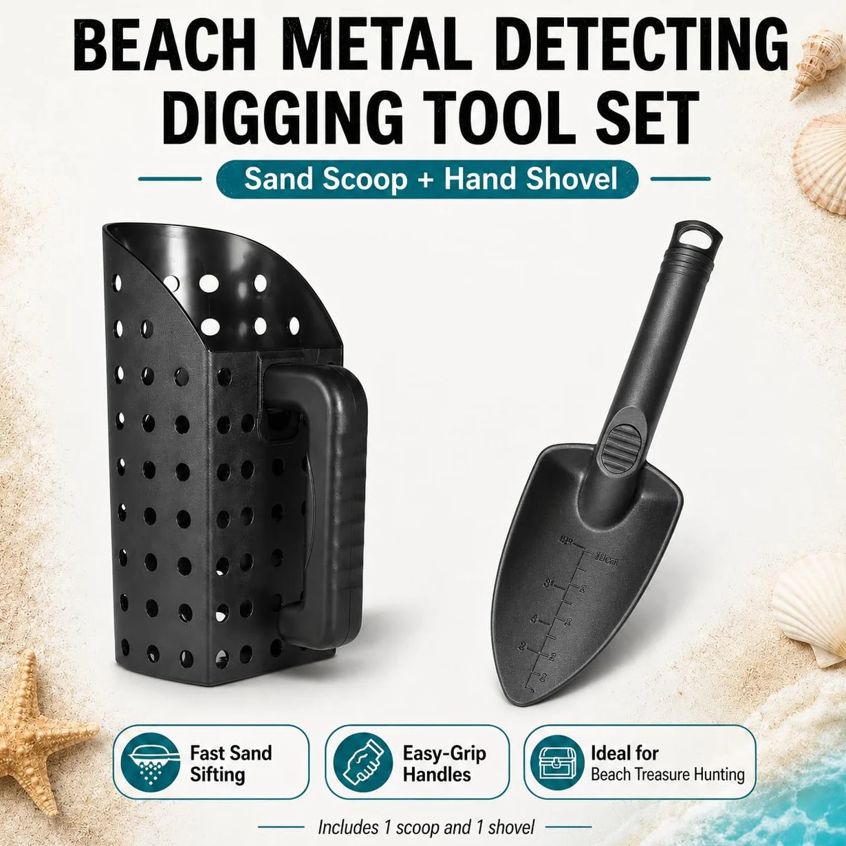 Pelle à Sable Détection Métaux, Pelle Tamis Plage Portable, Détecteur de Métaux Ultra-Léger en Acier Inoxydable