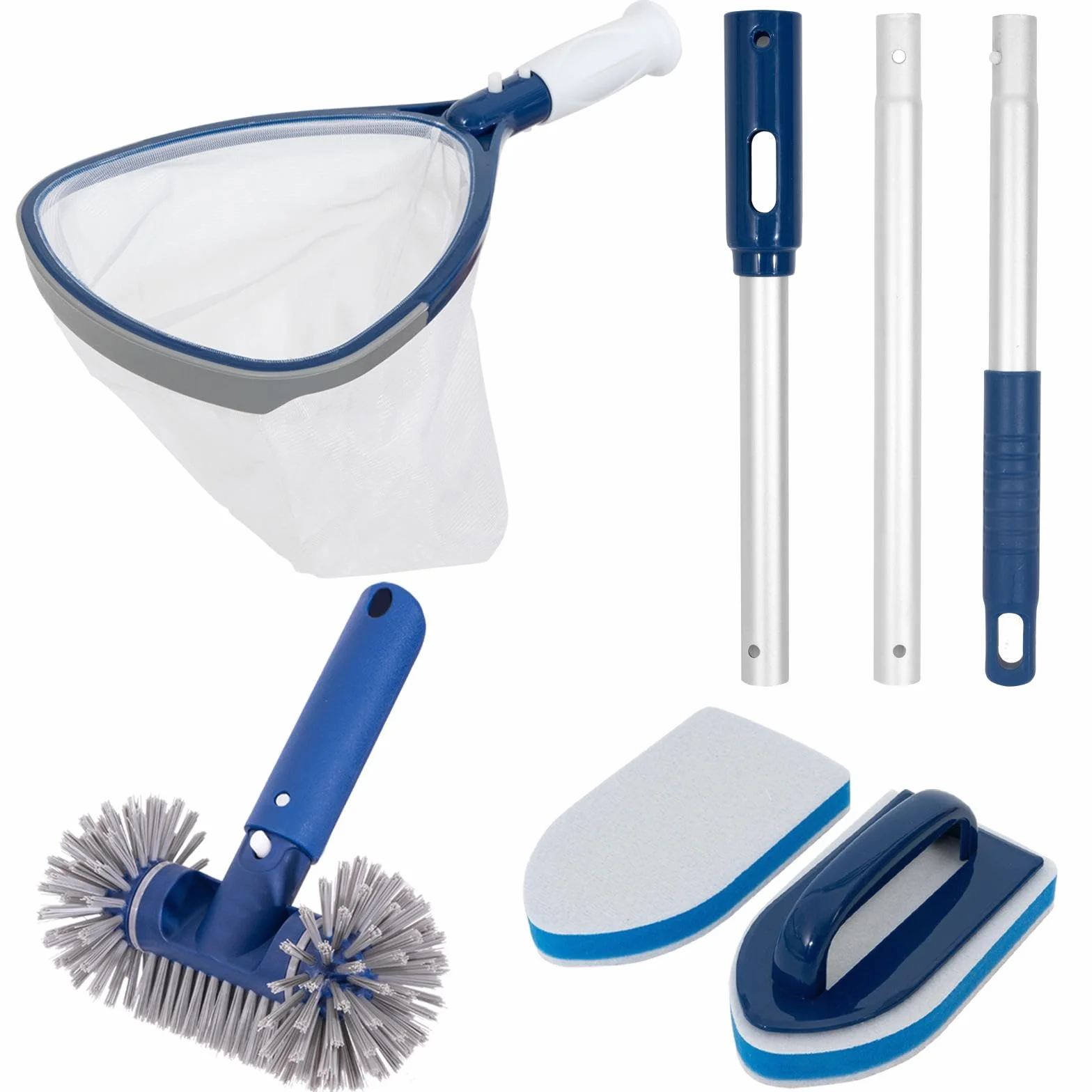 POOLAZA Kit de Nettoyage pour Piscine, Skimmer et Brosses avec Poignée Antidérapante, Pôles en Aluminium 91.5cm