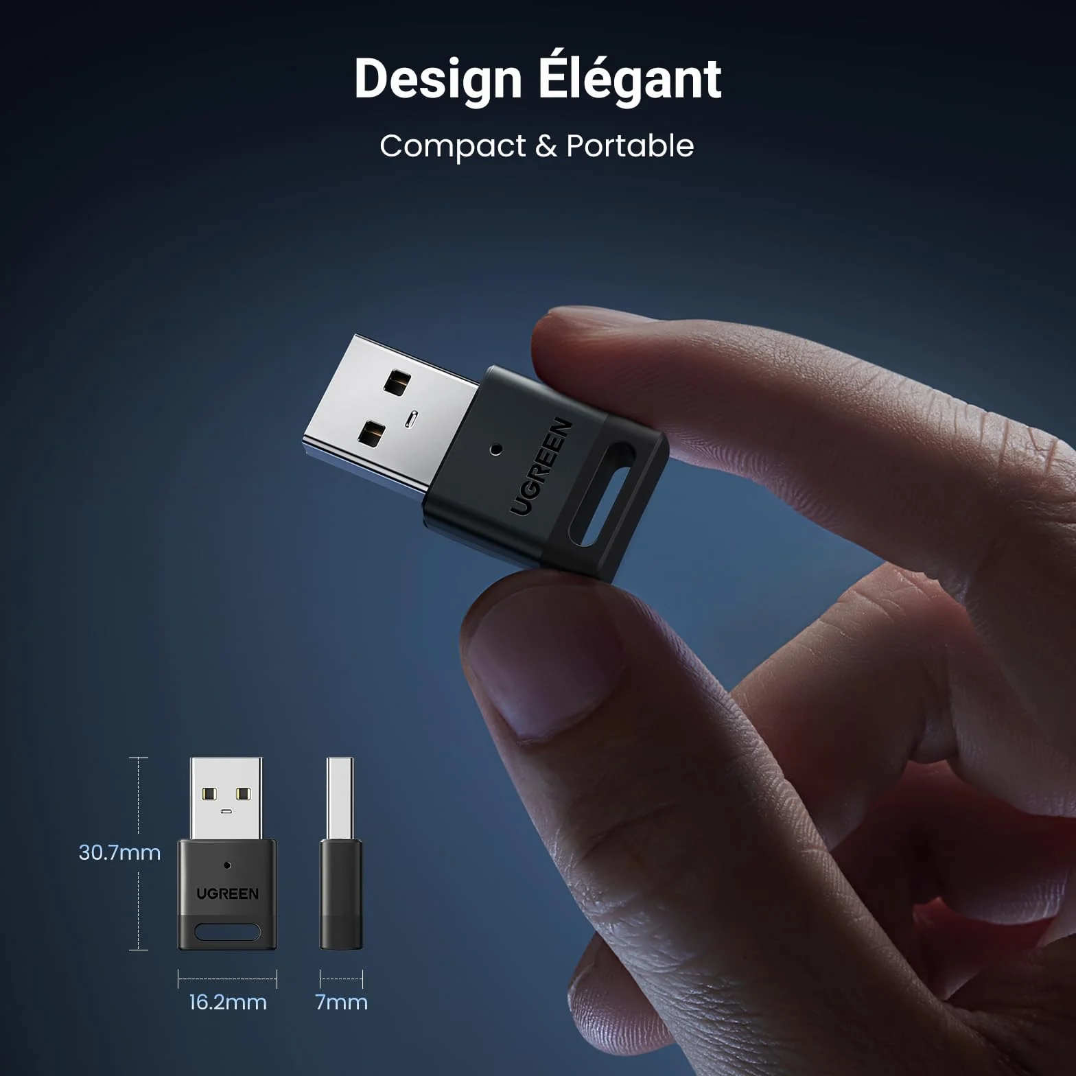 UGREEN Dongle Bluetooth 5.3 USB Clé Faible Latence 20M Portée Windows 11 10 8.1