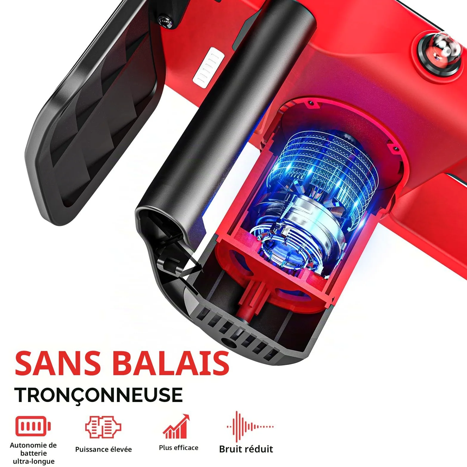 Brushless Mini Tronconneuse a Batterie 12 Pouces, 6000mAh Tronçonneuse Électrique Sans Fil Portable et 2 * 3000mAh Batteries,Lubrification Automatique pour la Coupe Du Bois, Les Branches D'arbres. (S)