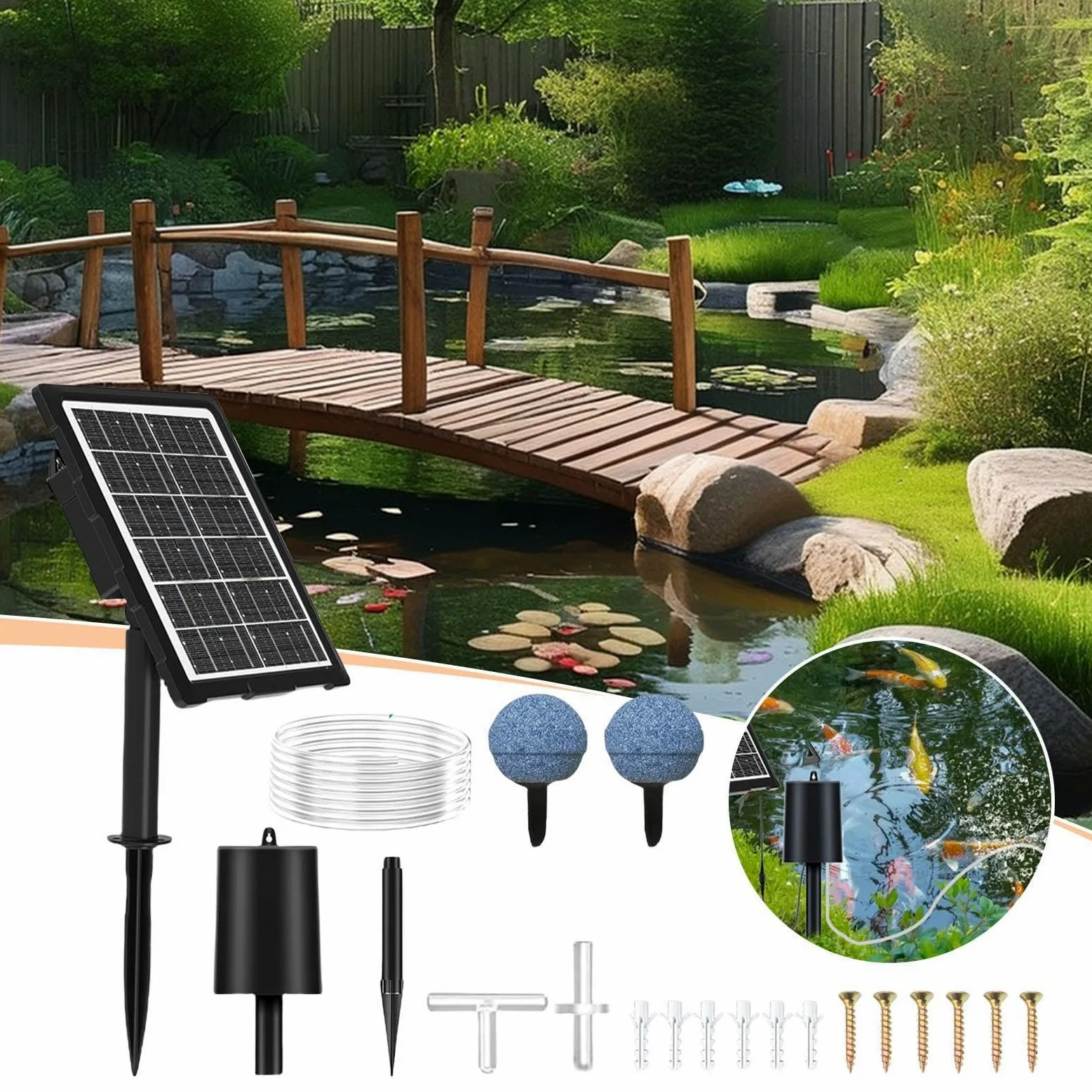 Aérateur Solaire pour Étang Oxygénateur De Bassin Solaire | 3 Modes De Fonctionnement, Aérateur Silencieux Étanche Avec Tuyau Et Pierre À Bulles Pour Bassin De Jardin, Hydroponie Et