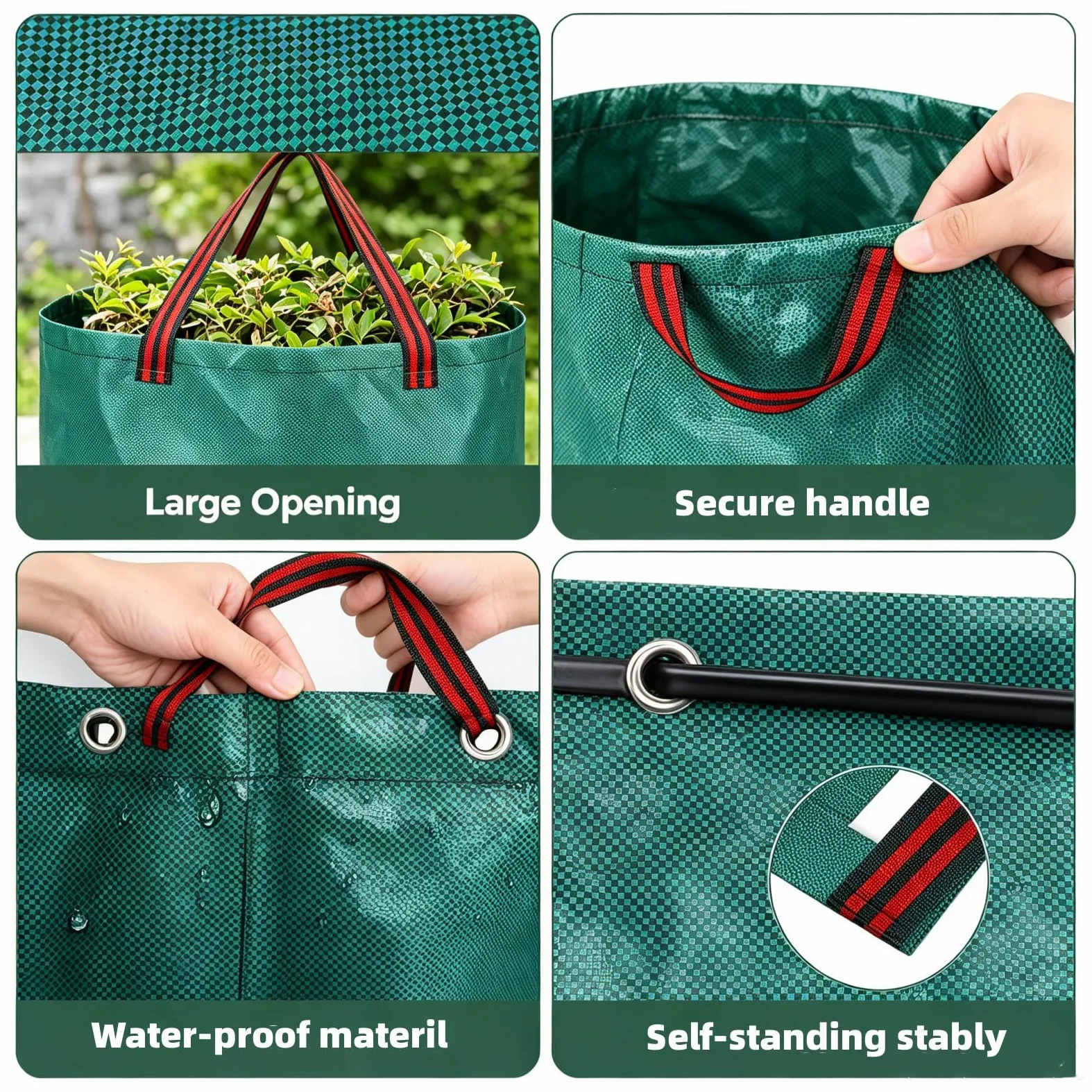 Lot de 3 sacs de recyclage réutilisables avec 5 poignées, robustes et pliables pour débris massifs, feuilles, 600 l