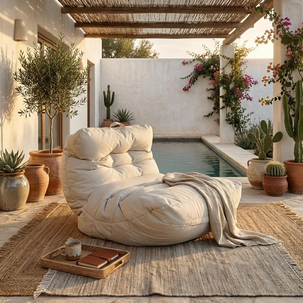 Aiire Fauteuil Pouf Extérieur Moderne - Pouffe Géant XXL Adulte avec Remplissage pour Jardin et Piscine - Gros Bean Bag XXL Gris Clair