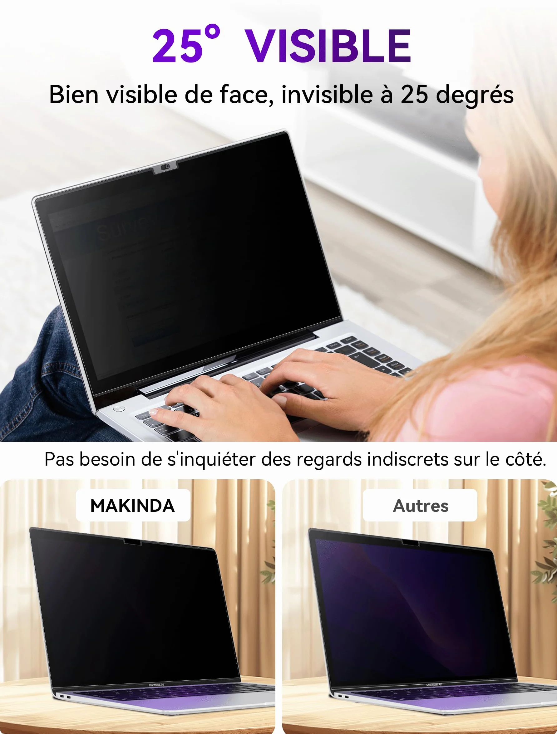 Filtre de Confidentialité Magnétique pour MacBook Pro 16 Pouces (2021-2026, M1-M5 Pro/Max), Anti-Espion et Anti-Lumière Bleue