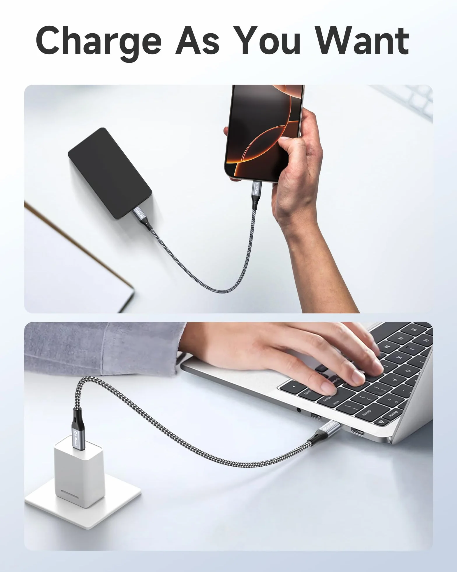 RAVIAD 100W Câble USB C vers USB C Lot de 2 50CM Charge Rapide PD 5A/20V avec Puce E-Mark pour iPhone 16/15 Samsung Galaxy S25/S24/S23 MacBook