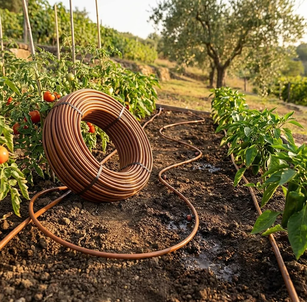Suinga Tuyau d'Irrigation Goutte à Goutte 16mm avec Goutteurs Autocompensants tous les 33 cm, 100m, Marron – Système d'Irrigation Efficace pour Jardin et Agriculture