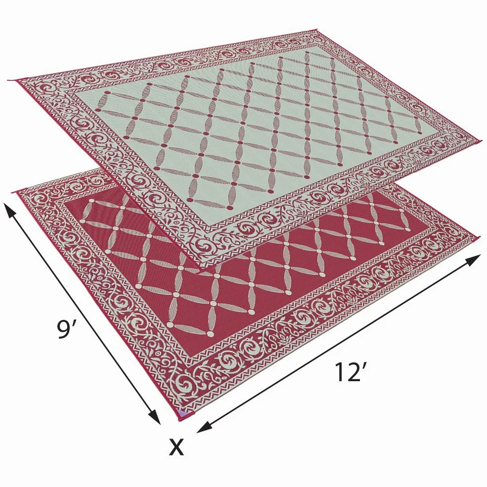 Stylish Camping 119125 Tapis de paille en plastique réversible de 2,7 x 3,7 m, grand tapis de sol pour extérieur, camping-car, terrasse, jardin, pique-nique, plage, camping (bordeaux/beige)