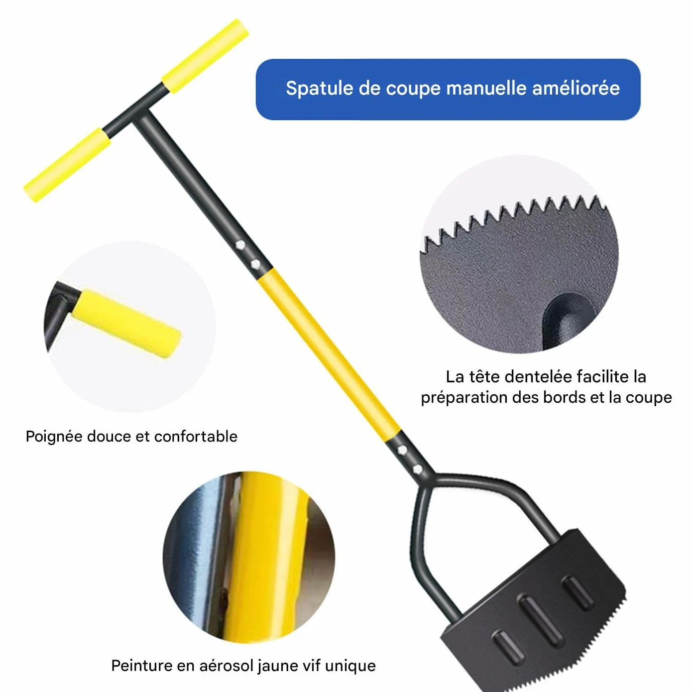 Délimitateur de Pelouse Outil Manuel de Bordure Crénelée pour Gazon | Manche Ergonomique Bêche Acier, Racloir pour Nettoyage Pelouse Massifs Escaliers Aménagement Extérieur