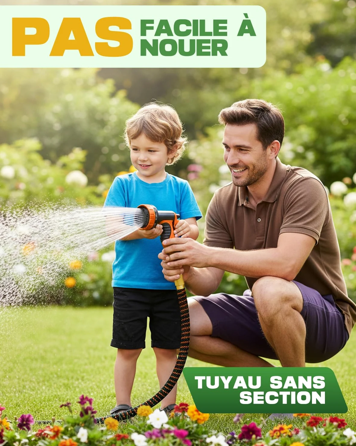 Tuyau Arrosage Extensible 150FT avec Pistolet 10 Fonctions, Raccords 1/2'' & 3/4'', Embout Plaqué Cuivre, Crochet et Sac, Tuyau d'Arrosage Anti-Fuite et Anti-Torsion pour Jardin, Orange