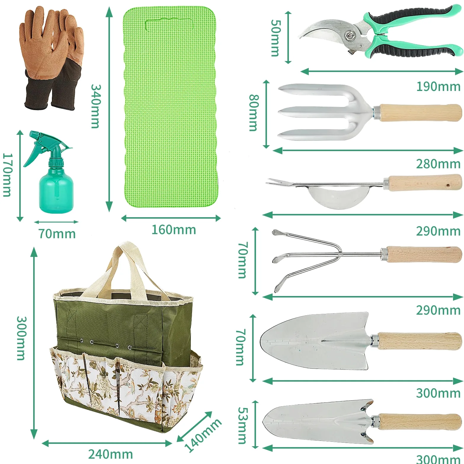 Ensemble d'outils de jardinage, 10 pièces de kit d'outils à main de jardinage, kit d'outils de jardin avec outils à main d'extérieur, kit cadeau d'outils à main en acier inoxydable avec sac d'outils