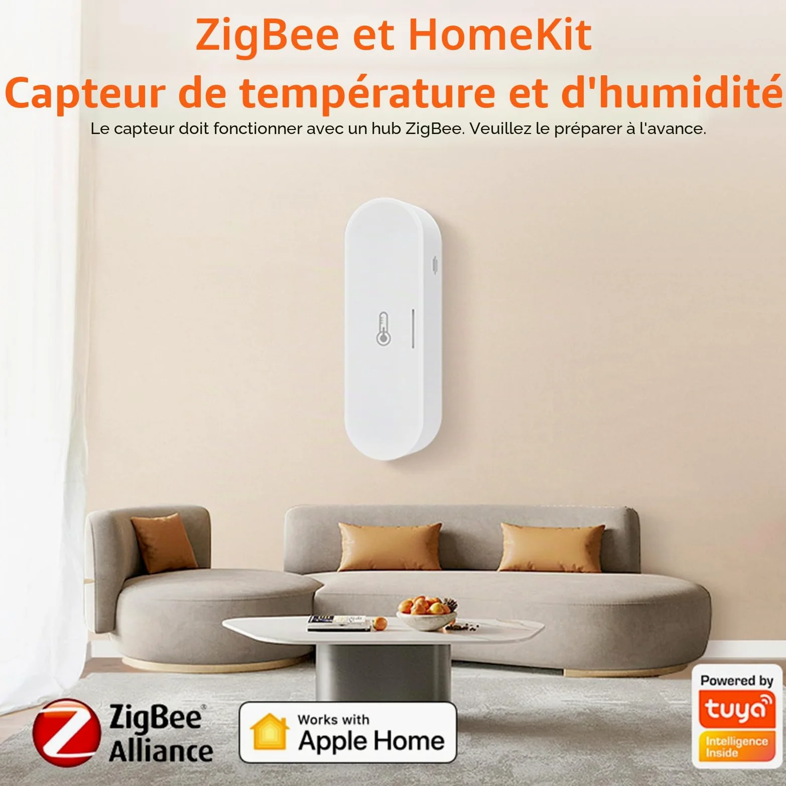 Hygromètre intelligent thermomètre: moniteur d'humidité de la température Zigbee avec alertes d'application, double alimentation, exportation de mémoire de données, hub, support homekit, Alexa (Lot de