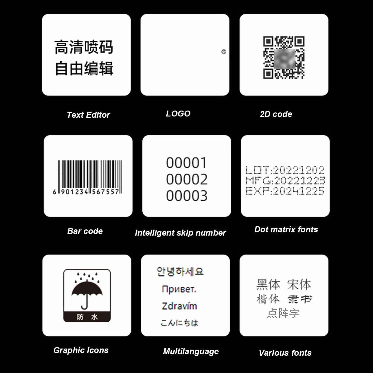 Imprimante portative à jet d'encre avec écran tactile LED, codage code-barres QR, 0,5 pouce, 100-240V