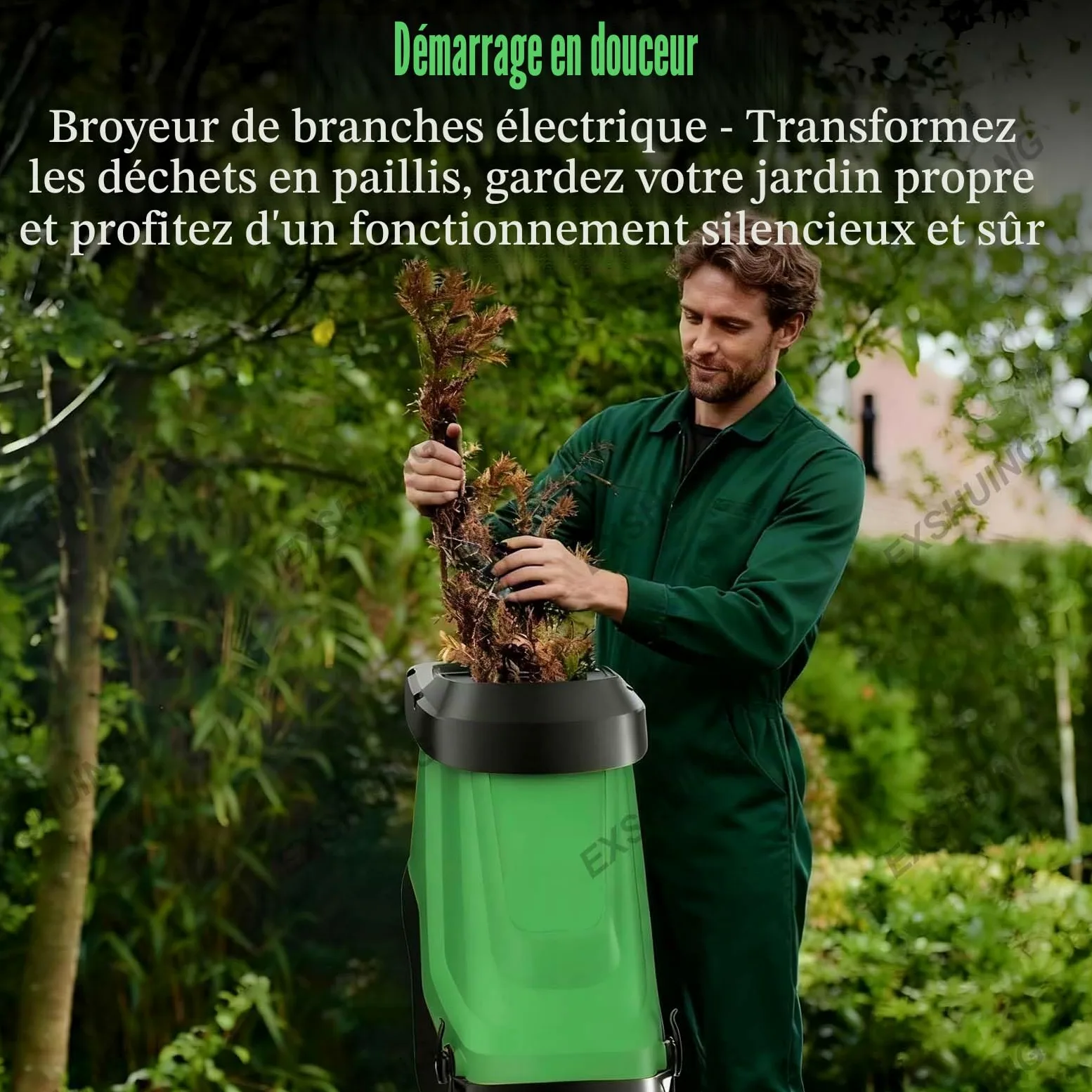 Déchiqueteuse De Jardin 2400W Avec Sac 50L, Broyeur Silencieux Pour Branches 40mm Et Feuilles, Broyeur Avec Roues Pour Déchets Verts, Idéal Pour Nettoyage, Compost Et Entretien