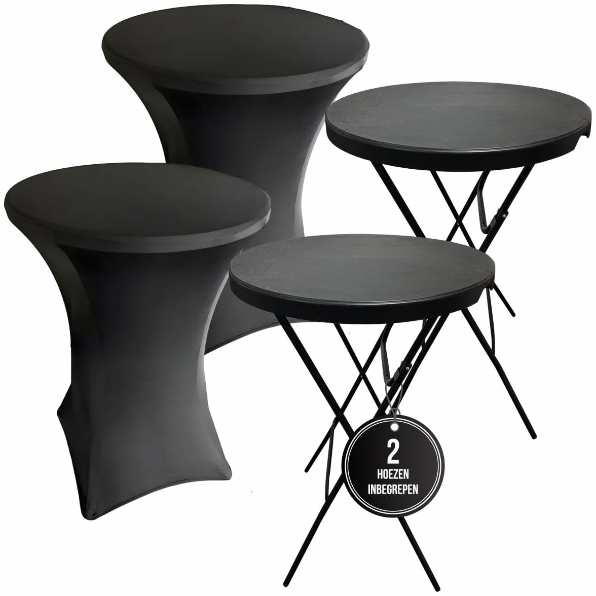 Lot de 2 Tables Debout Pliables Ø80x110 cm avec Housses Noires - Cadre Acier Revêtement Poudre