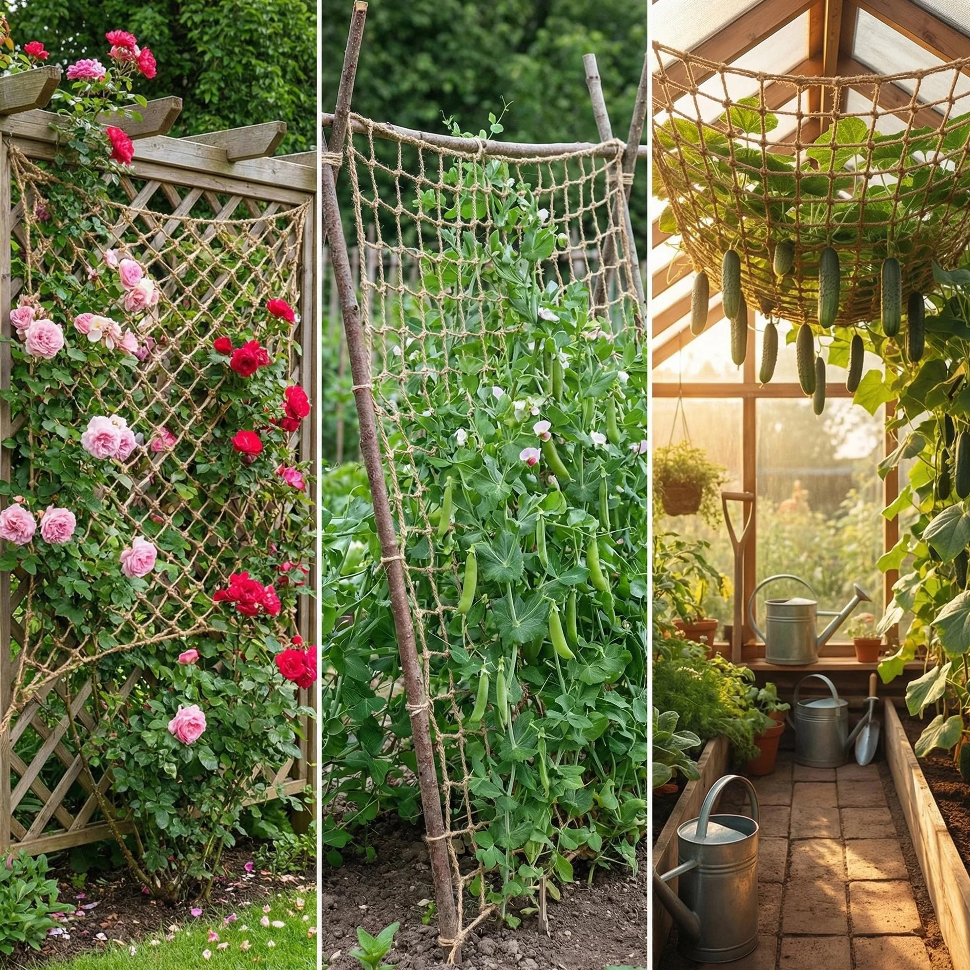Filet de Jute pour Plantes 180 x 180 cm, Filet à Ramer Naturel pour Plantes Grimpantes et Tomates