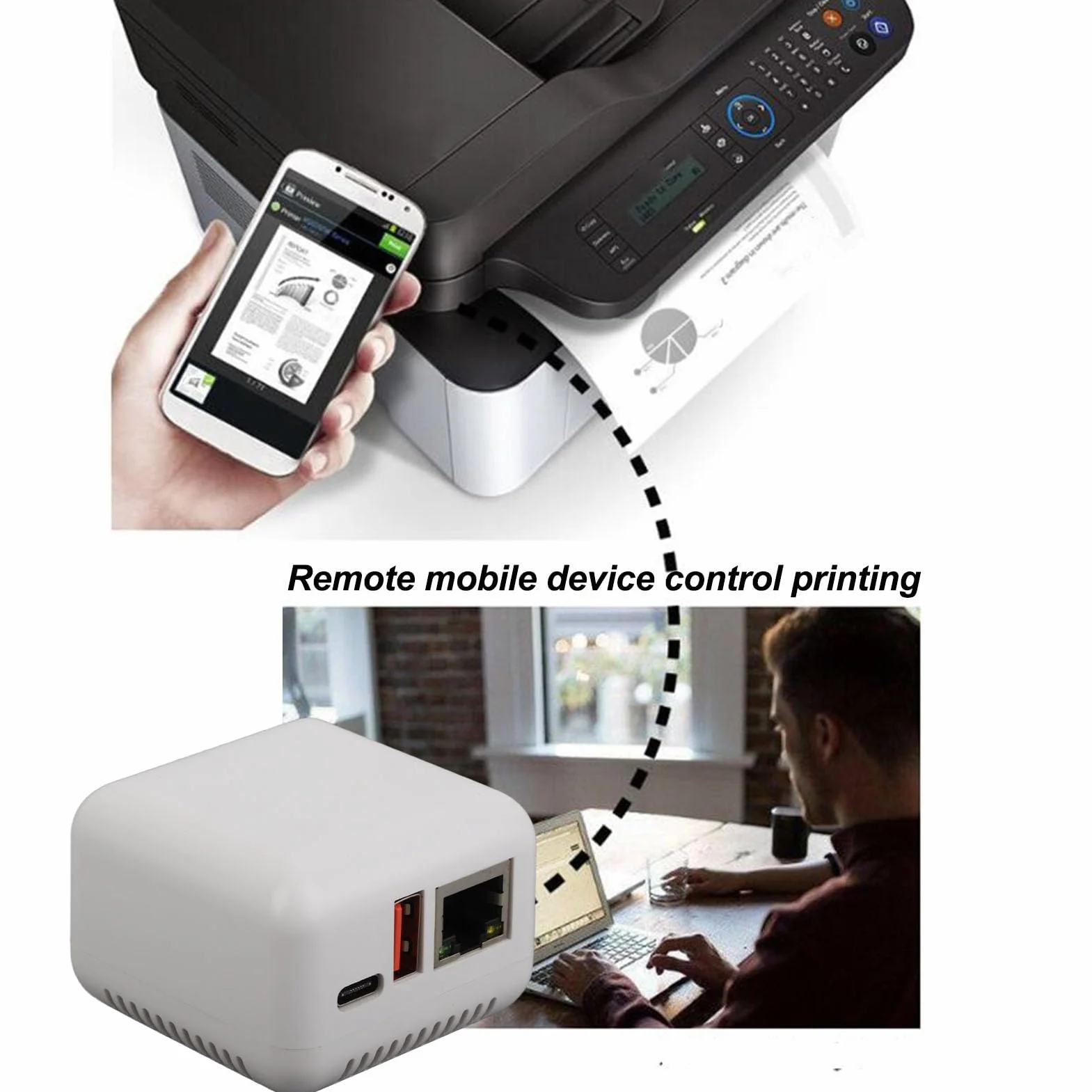 Serveur d'impression USB 2.0 Ethernet LAN 5 V Convertit Imprimante sans Fil