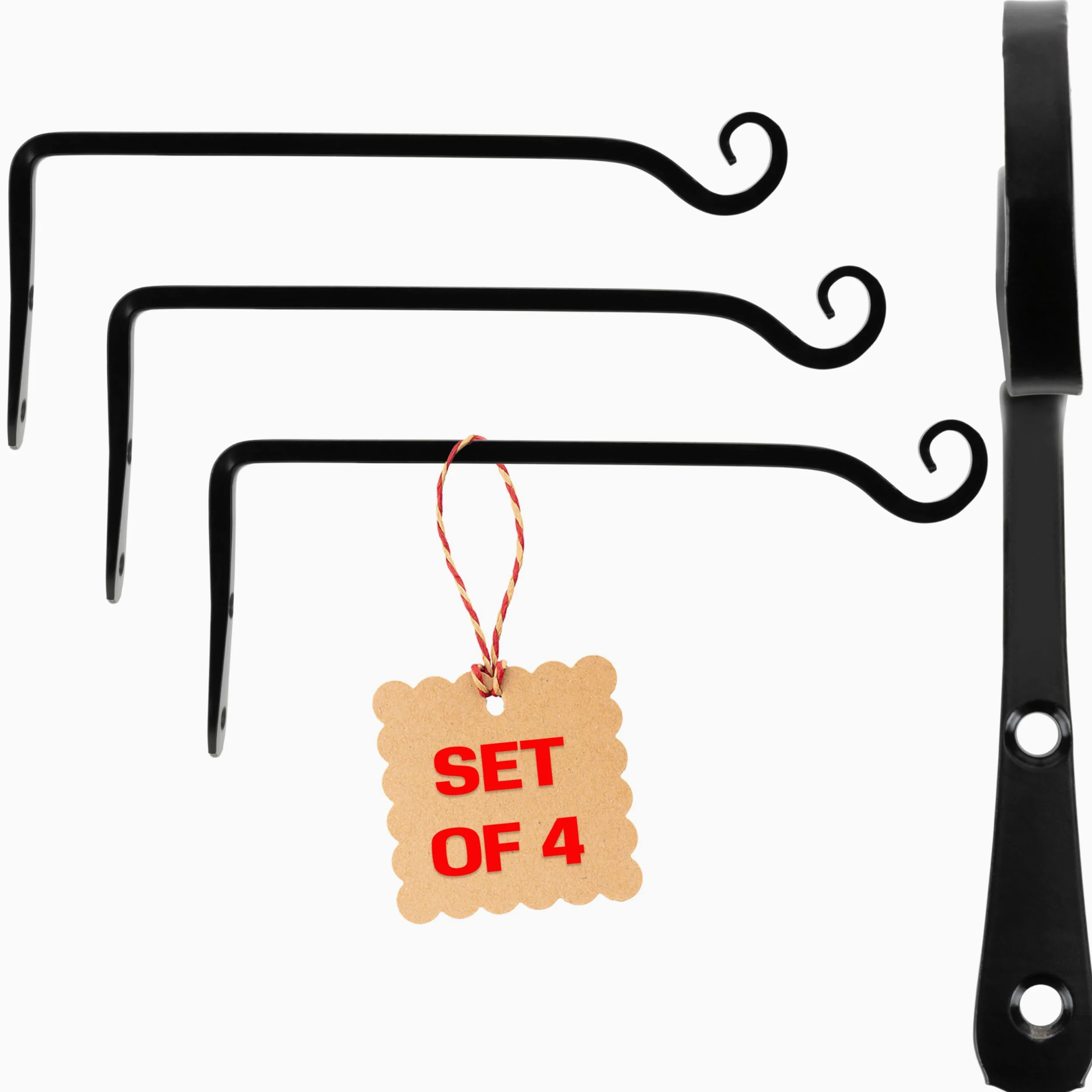 2wayz Lot de 4 supports de suspension pour plantes d'extérieur - Crochets de suspension robustes - En fer forgé forgé - Crochets de suspension noirs pour mangeoires à oiseaux, jardinières, lanternes