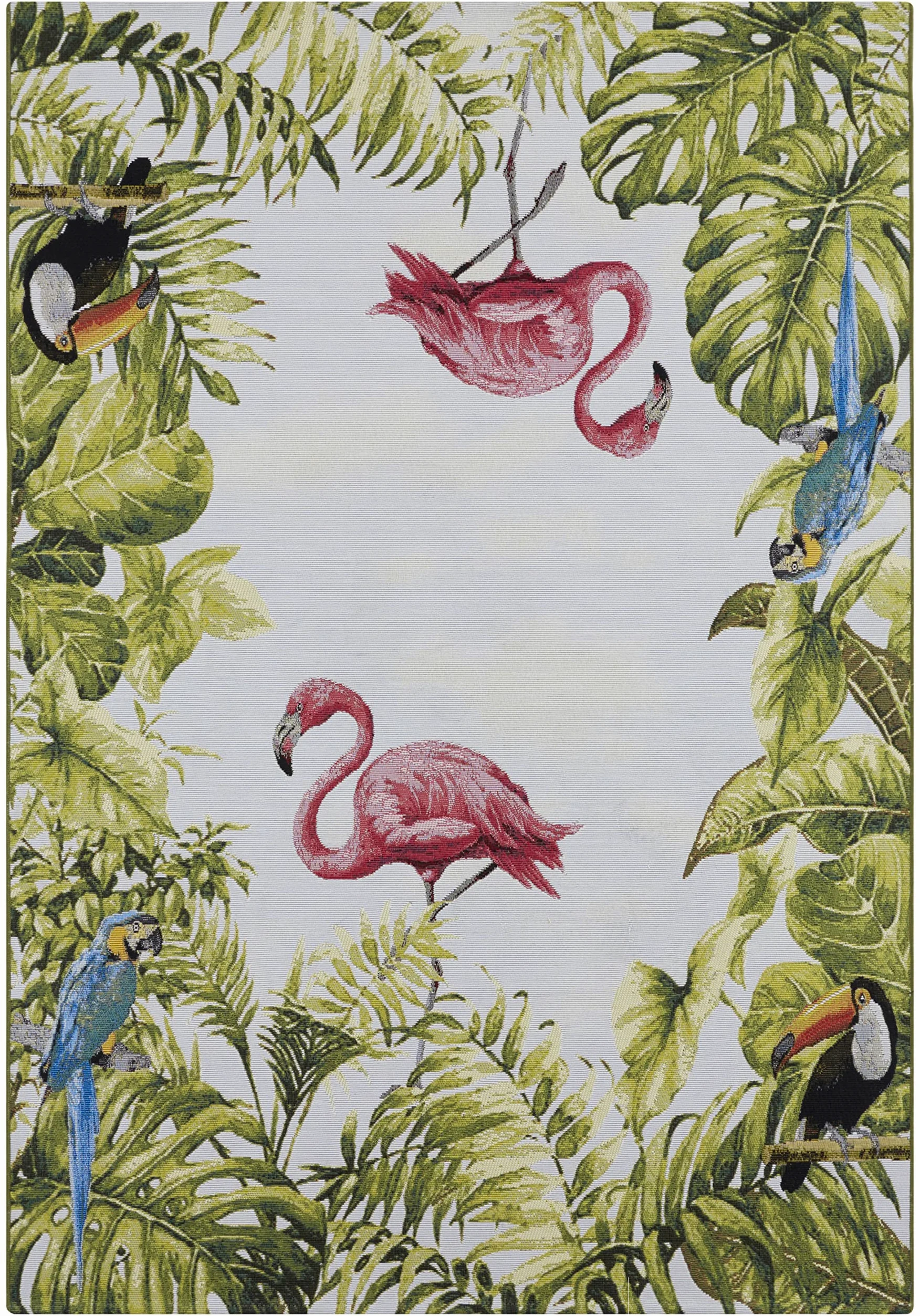 HANSE Home Tropical Birds Tapis d'intérieur et d'extérieur - Tissu Plat - Design Flamant Rose - Résistant aux intempéries et aux UV - pour Balcon, terrasse, Jardin, Salon - Coloré, 120 x 180 cm