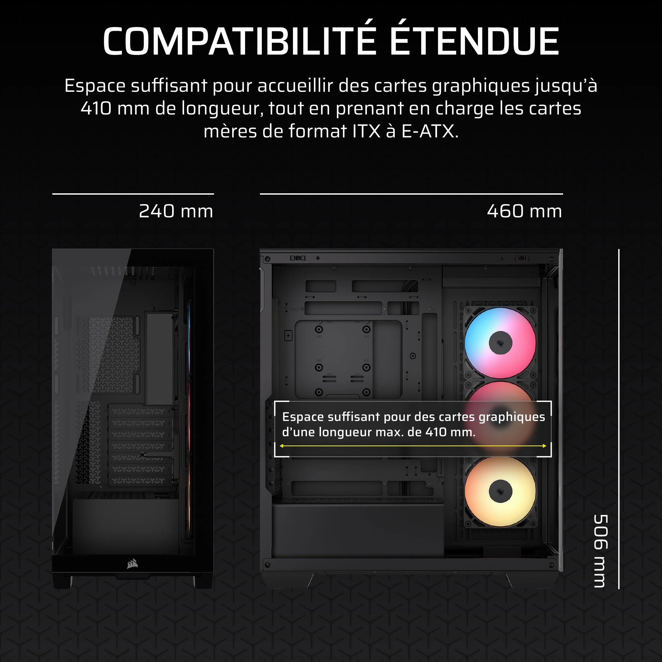 CORSAIR 3500X RS-R ARGB Boîtier PC Mi-Tour Vitre Panoramique 3 Ventilateurs RS120-R ARGB Noir