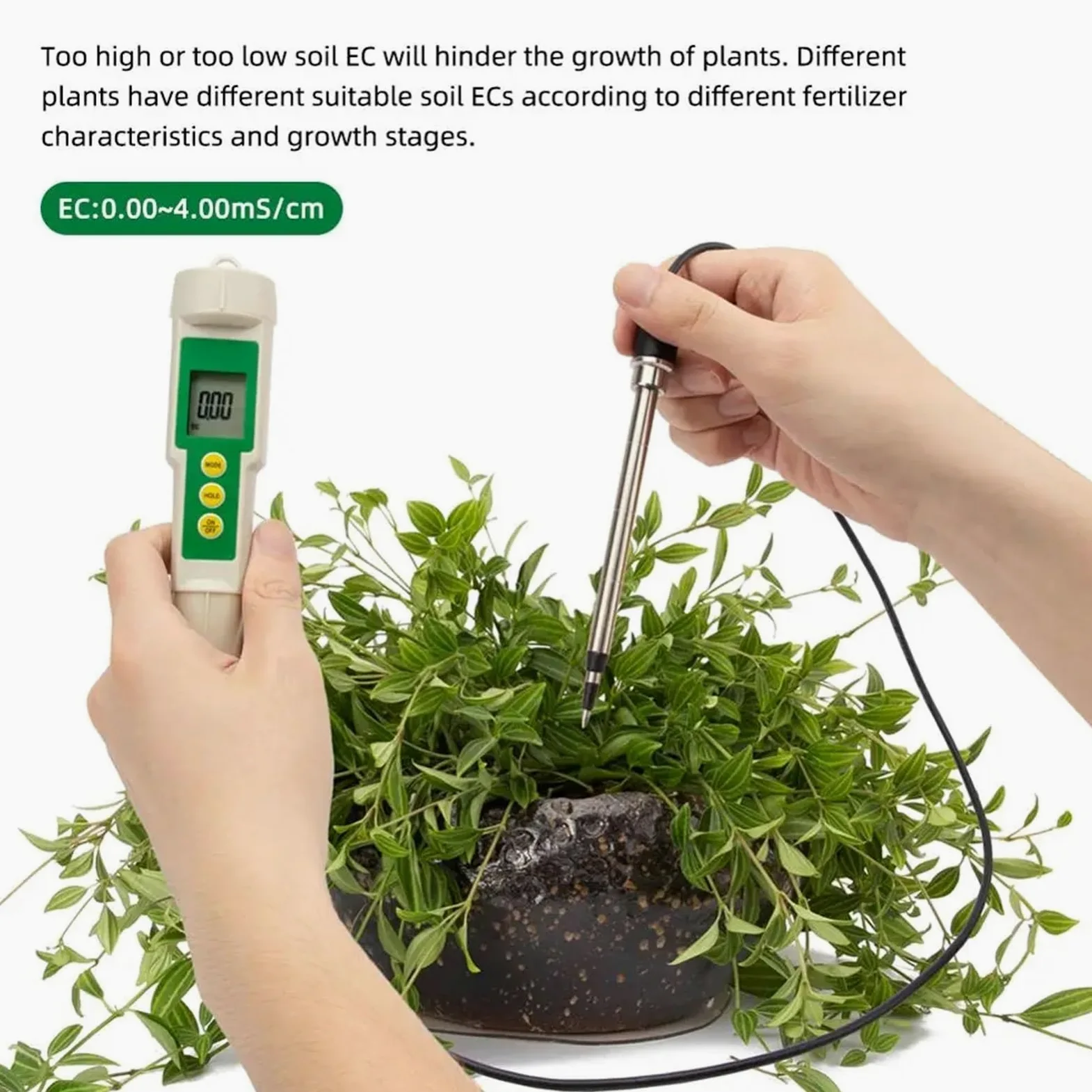 EC-3185 Compteur de Sol étanche EC/TDS/CF Testeur avec sonde for la Culture en Serre, horticole, Le Laboratoire Jardinage, Agriculture
