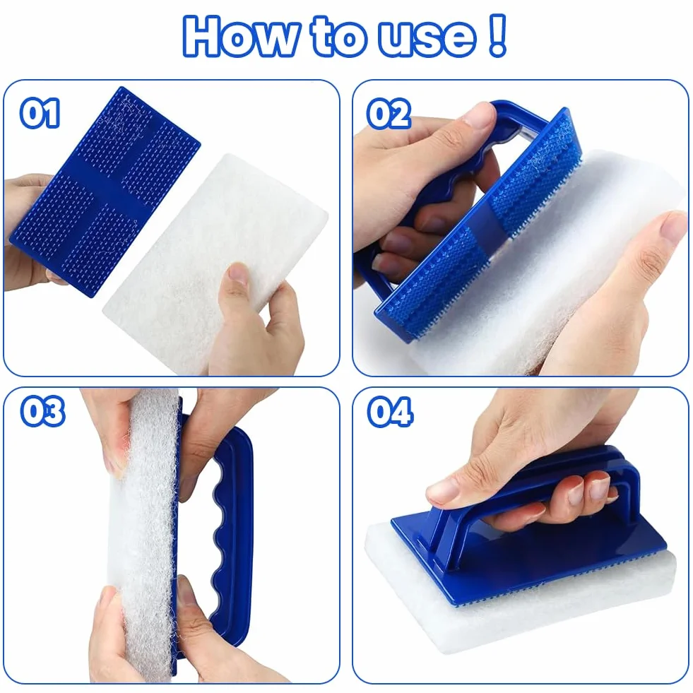 Lot de 2 Brosse Éponge Ligne d'eau, Éponge Magique avec Poignée, Brosse de Nettoyage de Piscine, Bleu
