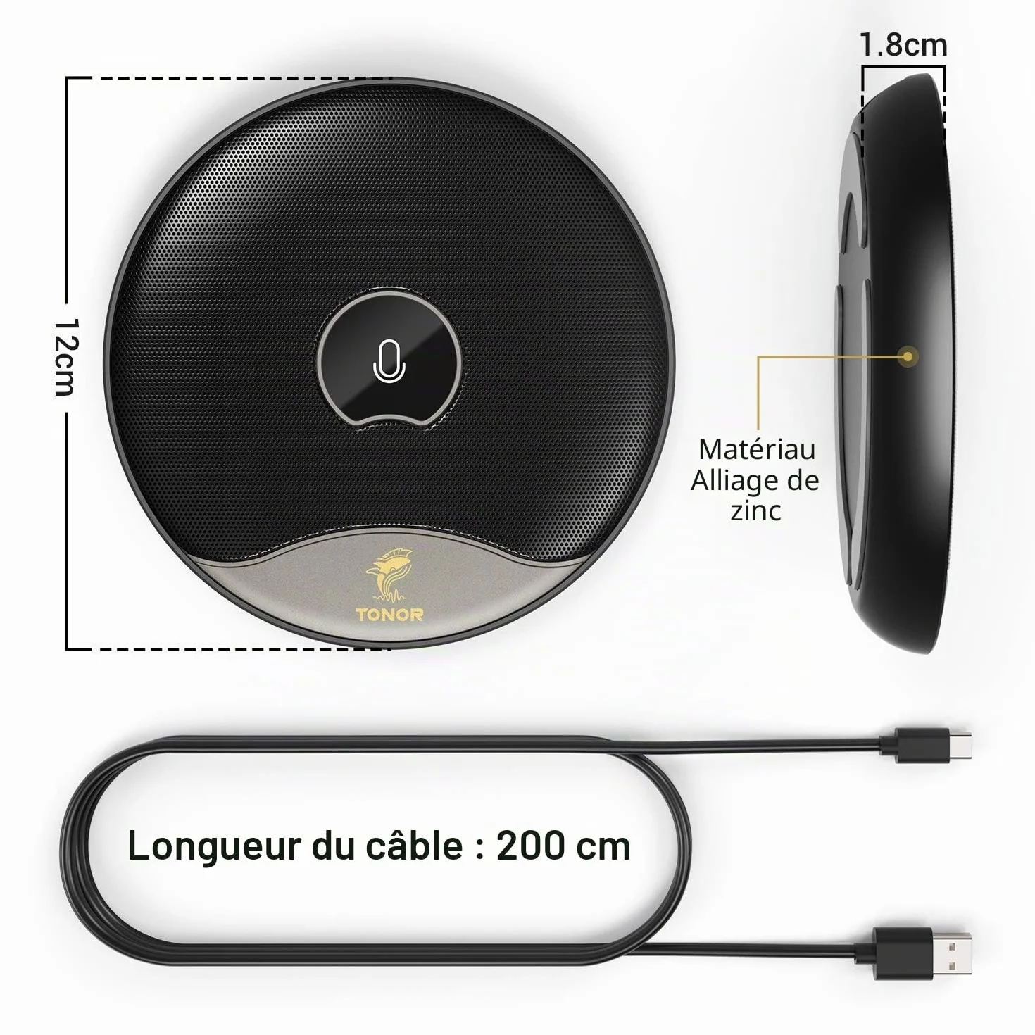 TONOR Microphone USB de Conférence, Micro à Condensateur Omnidirectionnel avec Bouton Muet pour PC, Plug and Play (TM20)
