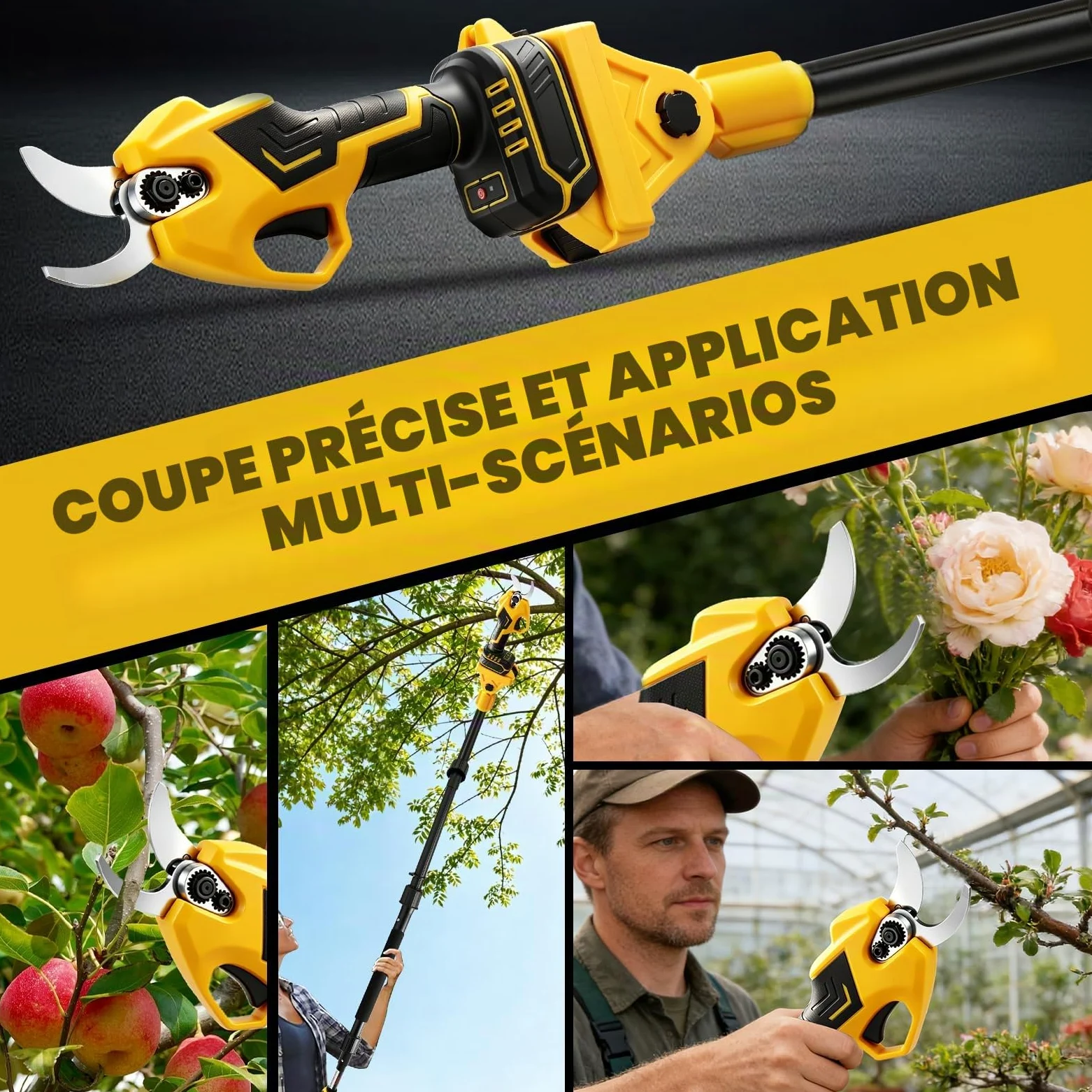 Mini Tronconneuse avec Perche 8 Pouces & Secateur Electrique 28 mm | Telescopique, pour Dewalt 18 V, 20 V Batterie, 4 en 1 Élagueuse sur Perche, Portée Maximale 4,5 m