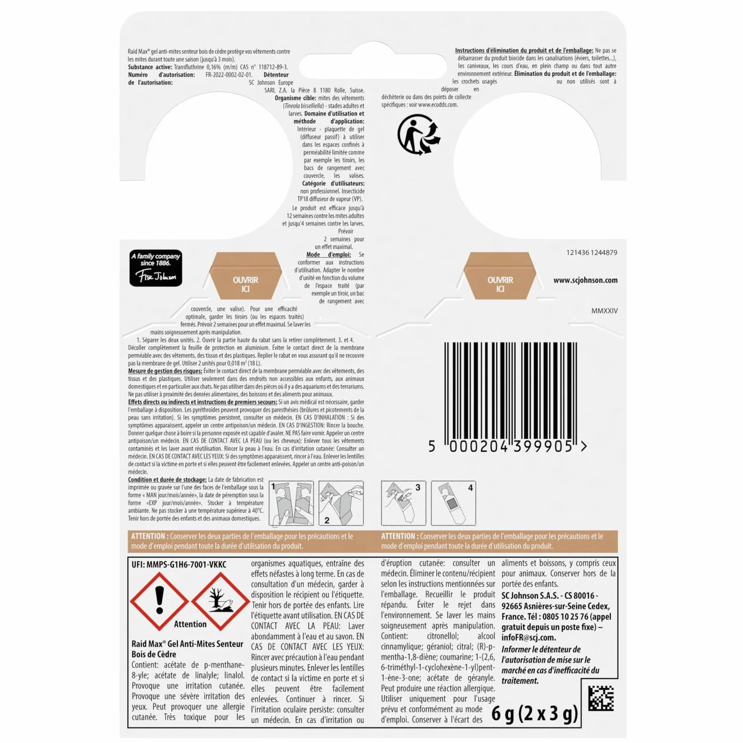 Raid Max Gels Anti-Mites Parfum Bois De Cèdre Protège Vêtements 3 Mois Woolmark 2 Gels