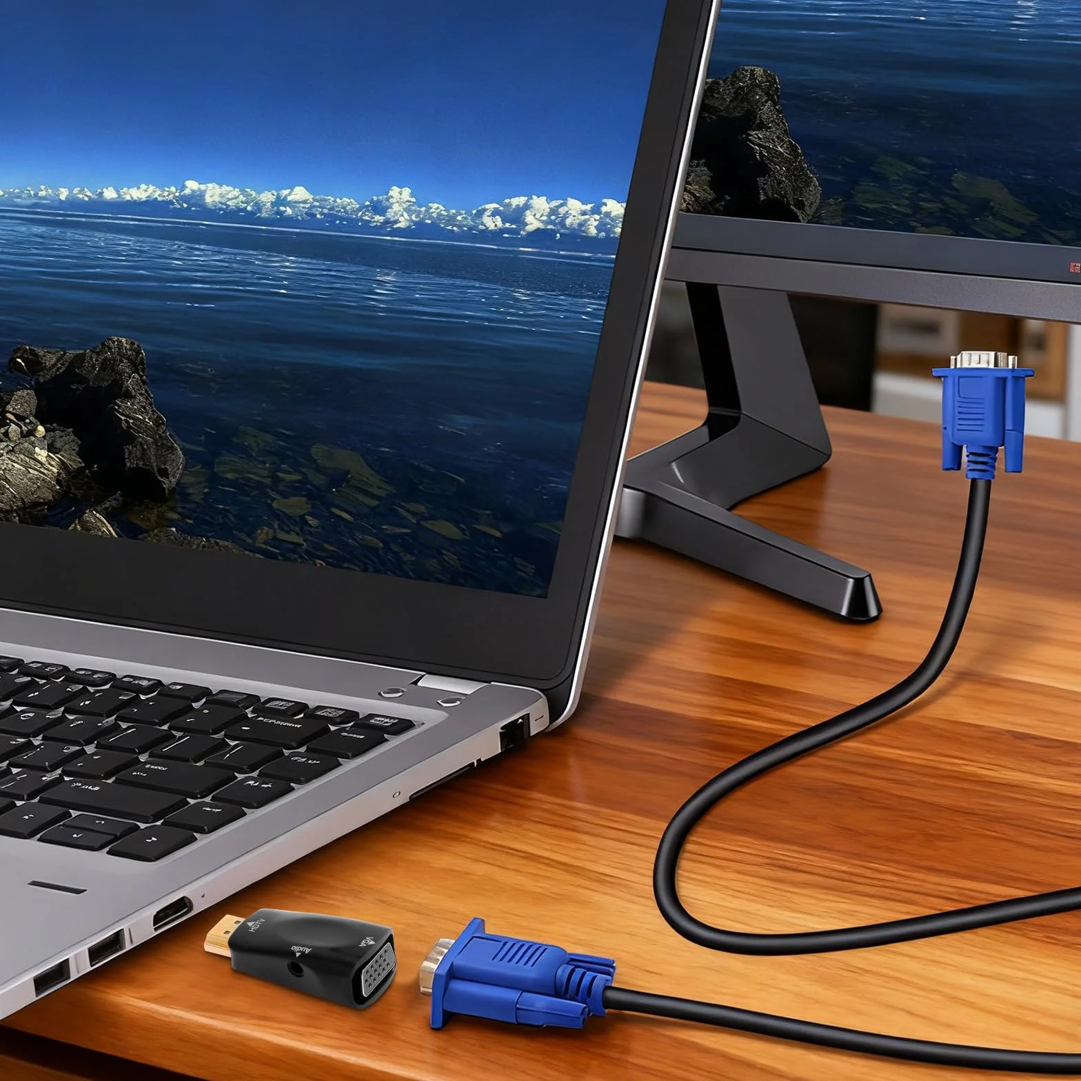 Adaptateur HDMI vers VGA 2 Pièces – Convertisseur HDMI VGA 1080P Full HD Jack 3.5mm
