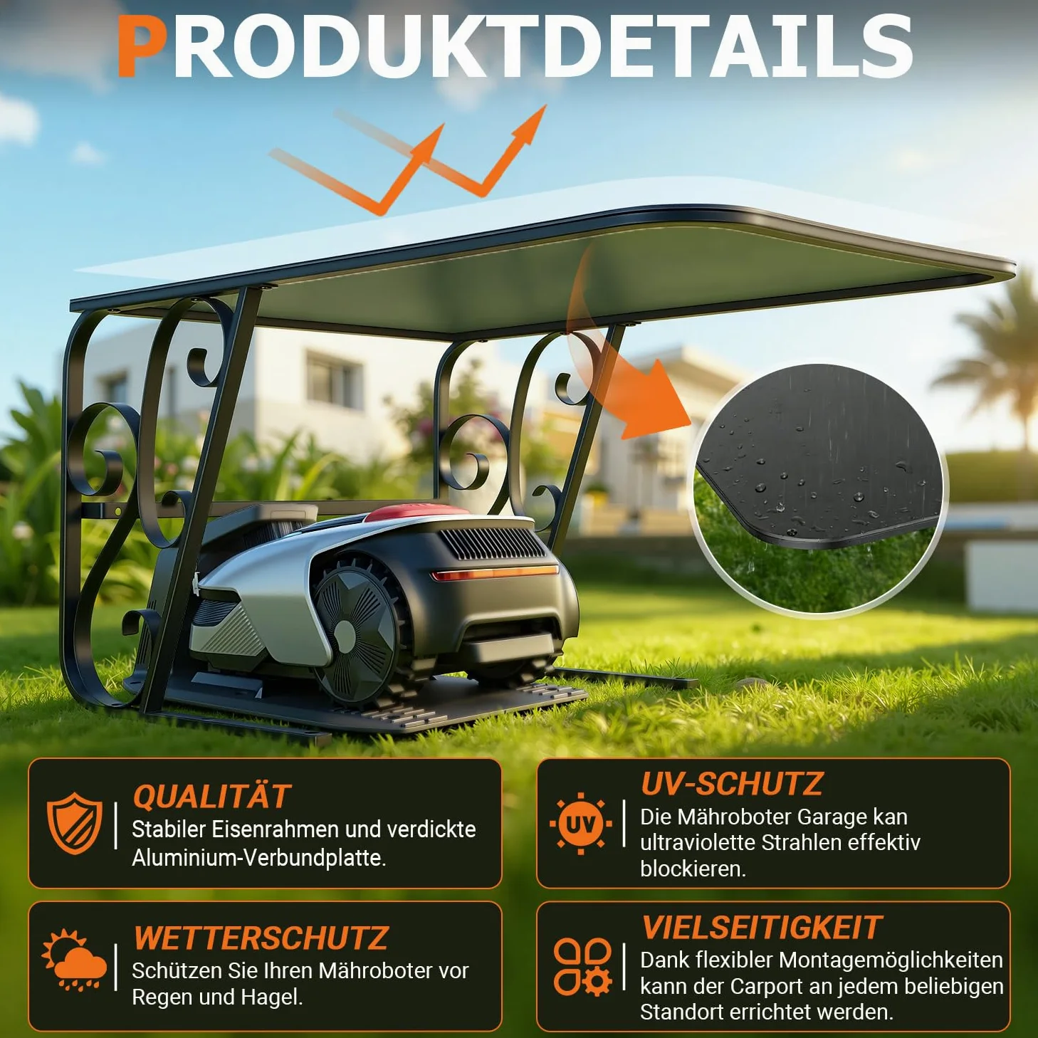 Garage pour robot tondeuse - Abri de protection en panneaux composite d'aluminium et cadre en fer solide - Protection fiable contre la pluie et les rayons UV - 80 x 56 x 43 cm